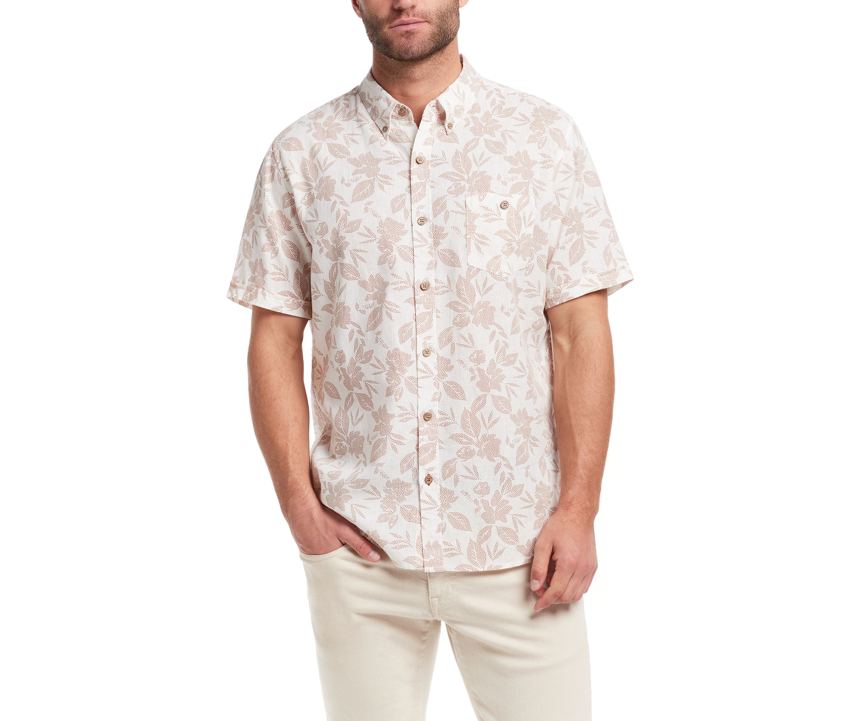 Mens Short Sleeve Linen Cotton Patterned Shirt 