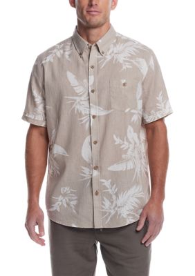 Men's Short Sleeve Linen Cotton Patterned Shirt 