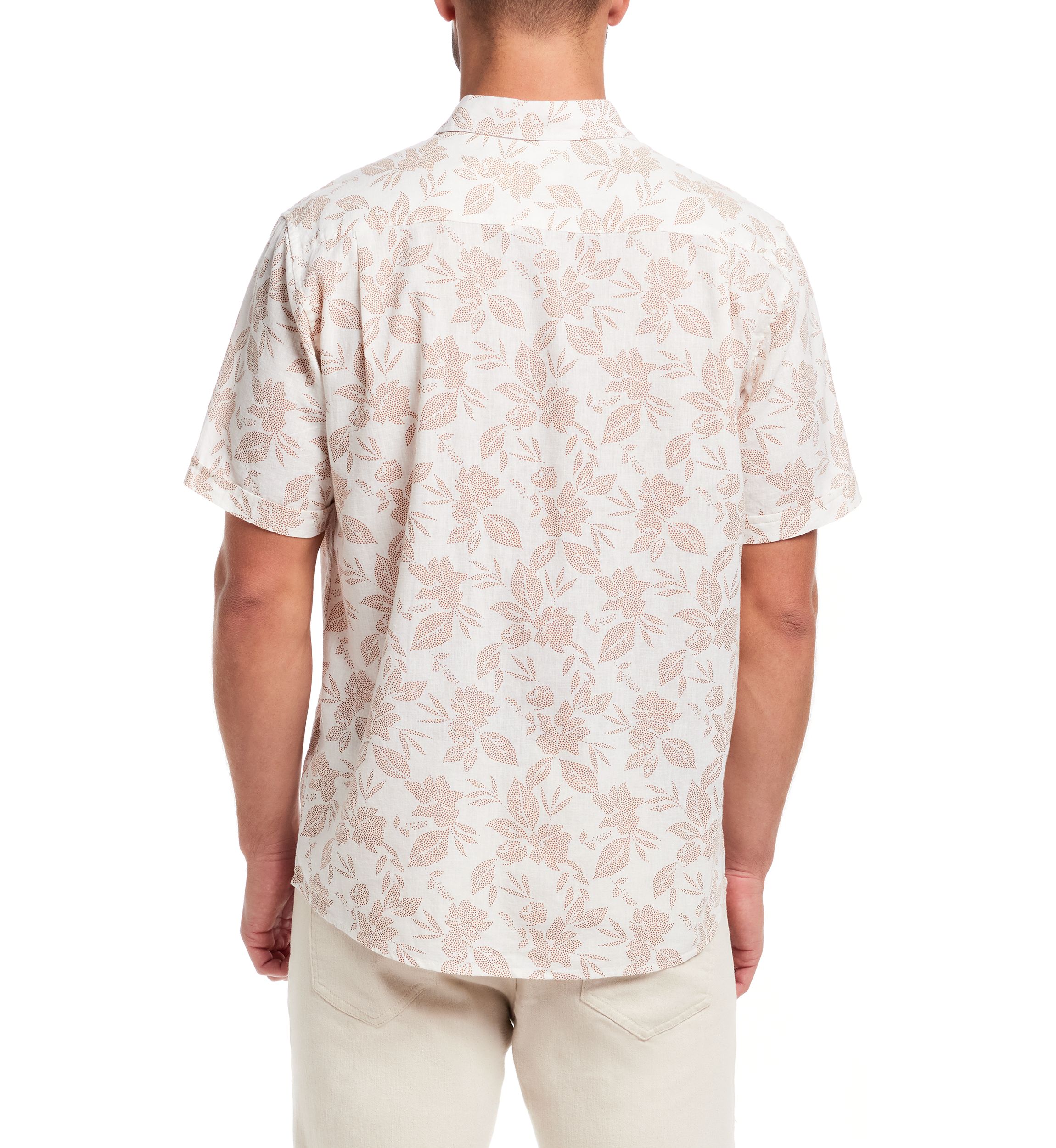 Mens Short Sleeve Linen Cotton Patterned Shirt 