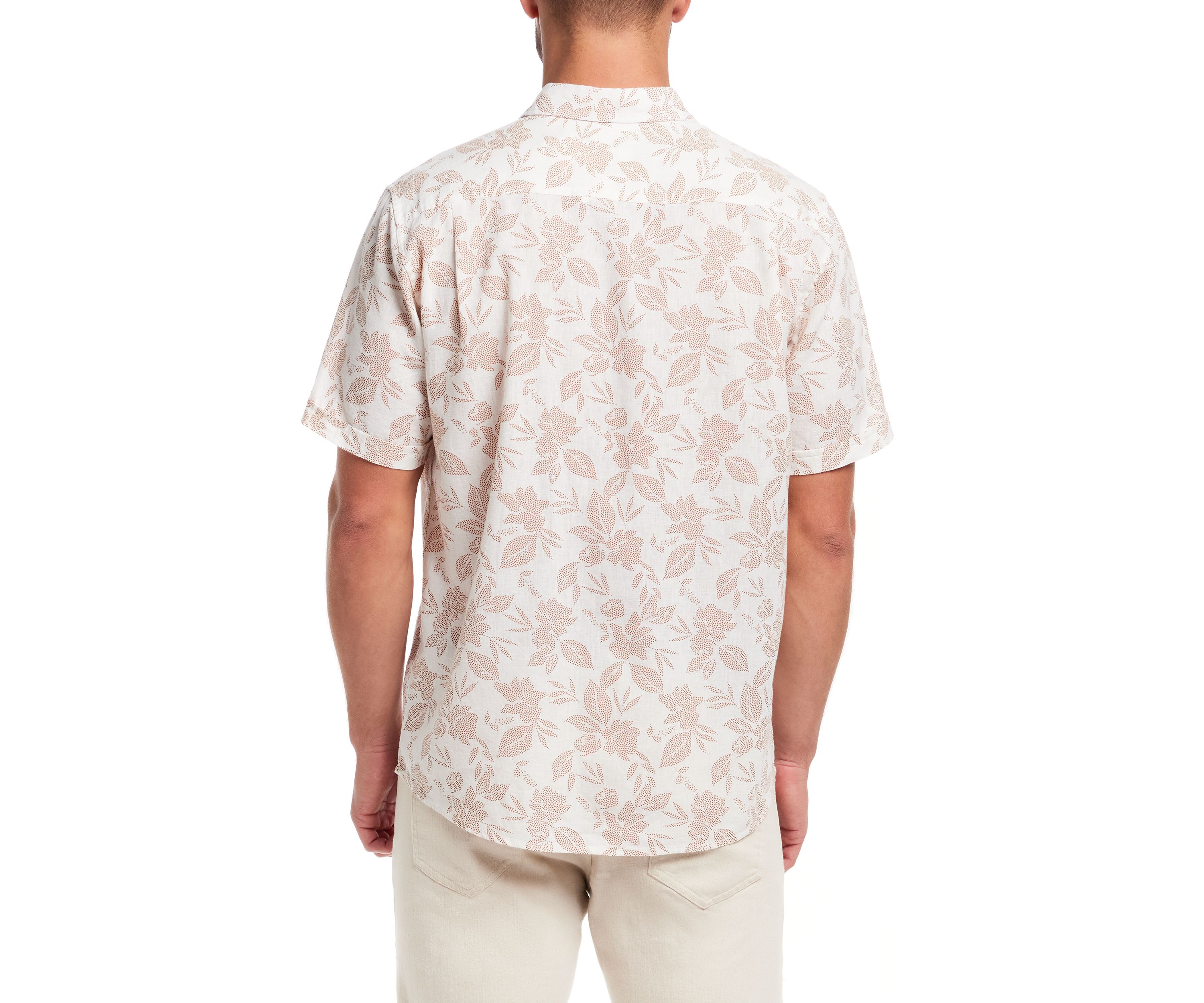 Mens Short Sleeve Linen Cotton Patterned Shirt 