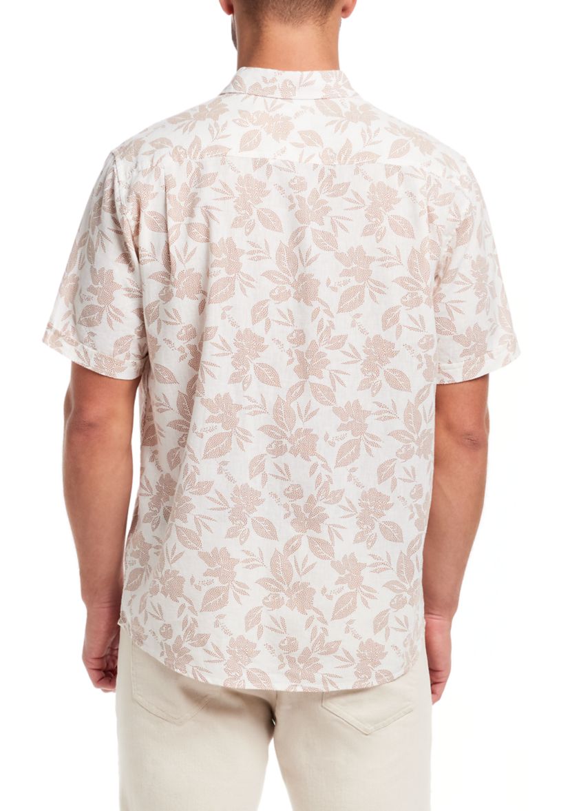 Mens Short Sleeve Linen Cotton Patterned Shirt 