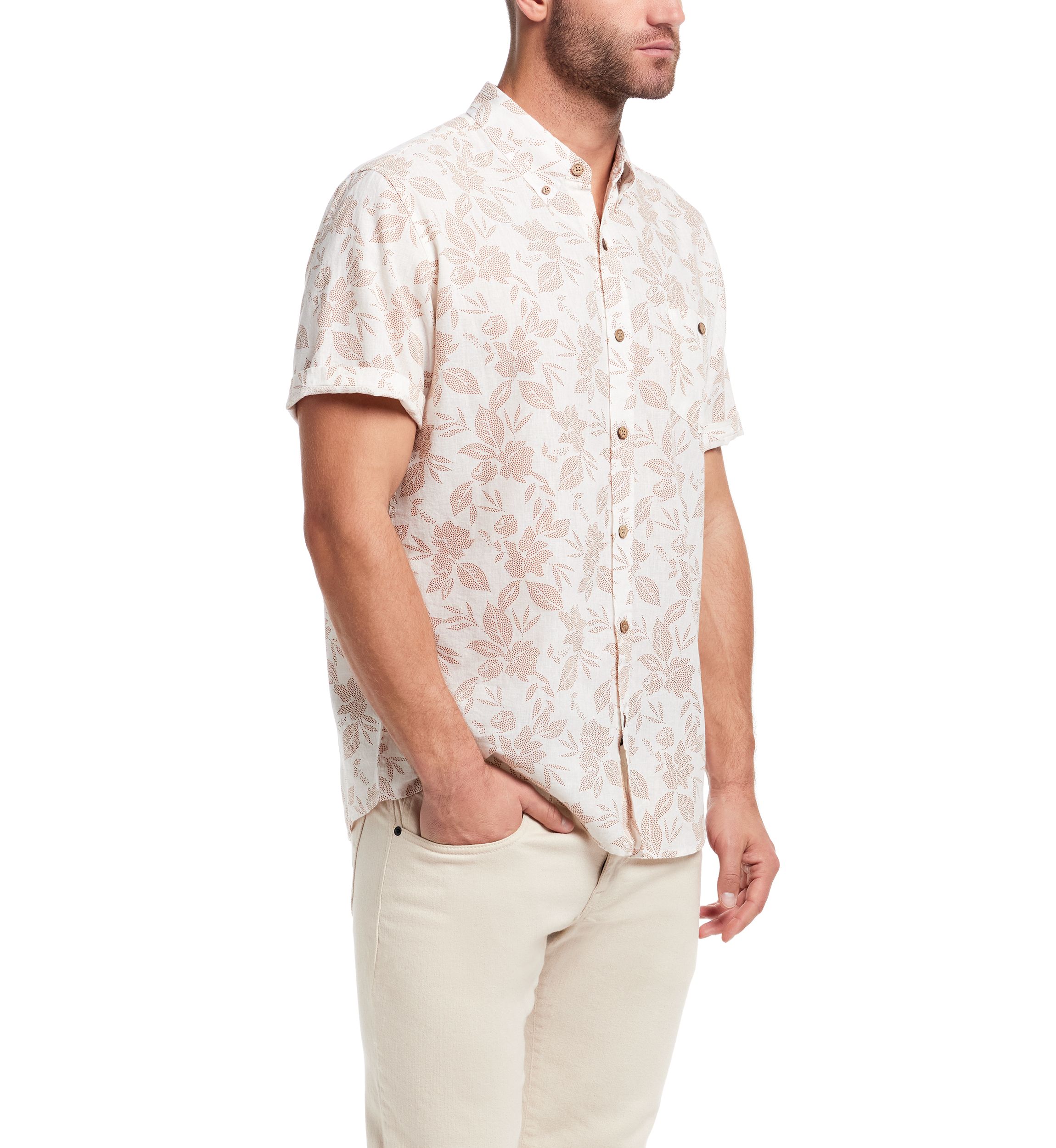 Mens Short Sleeve Linen Cotton Patterned Shirt 