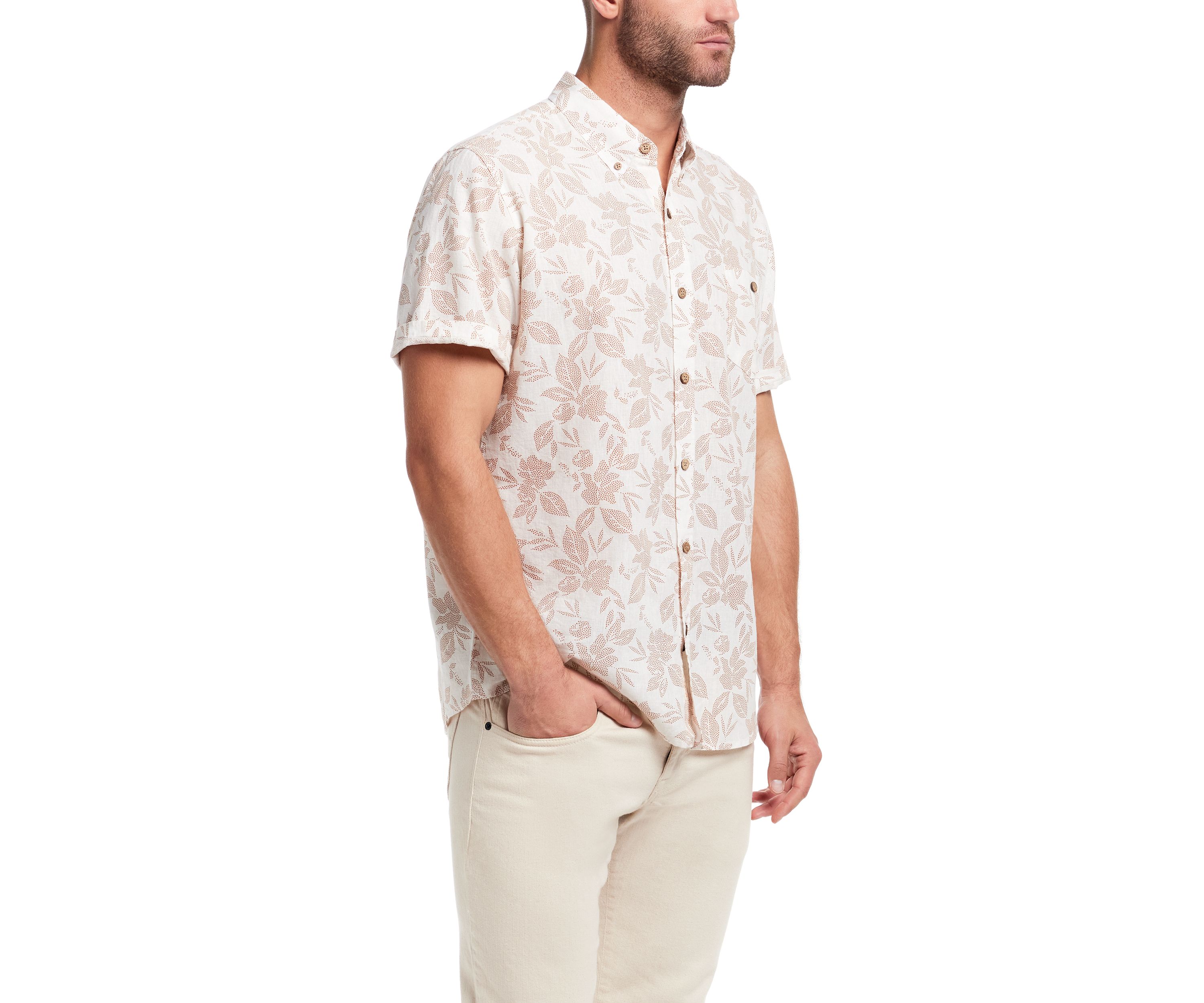 Mens Short Sleeve Linen Cotton Patterned Shirt 