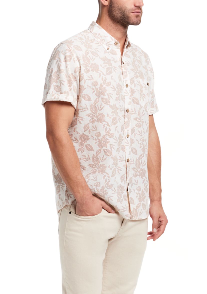 Mens Short Sleeve Linen Cotton Patterned Shirt 