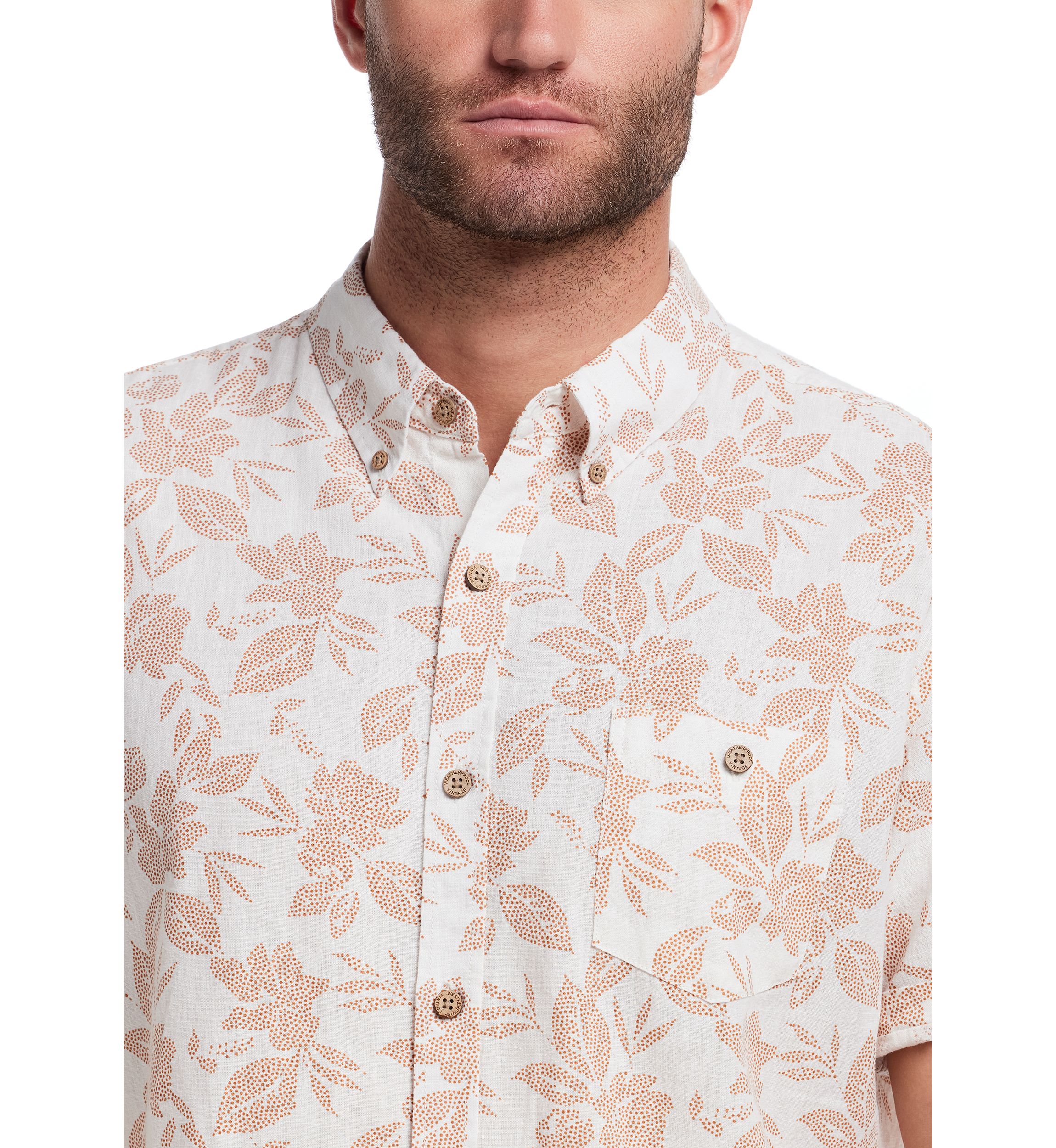 Mens Short Sleeve Linen Cotton Patterned Shirt 