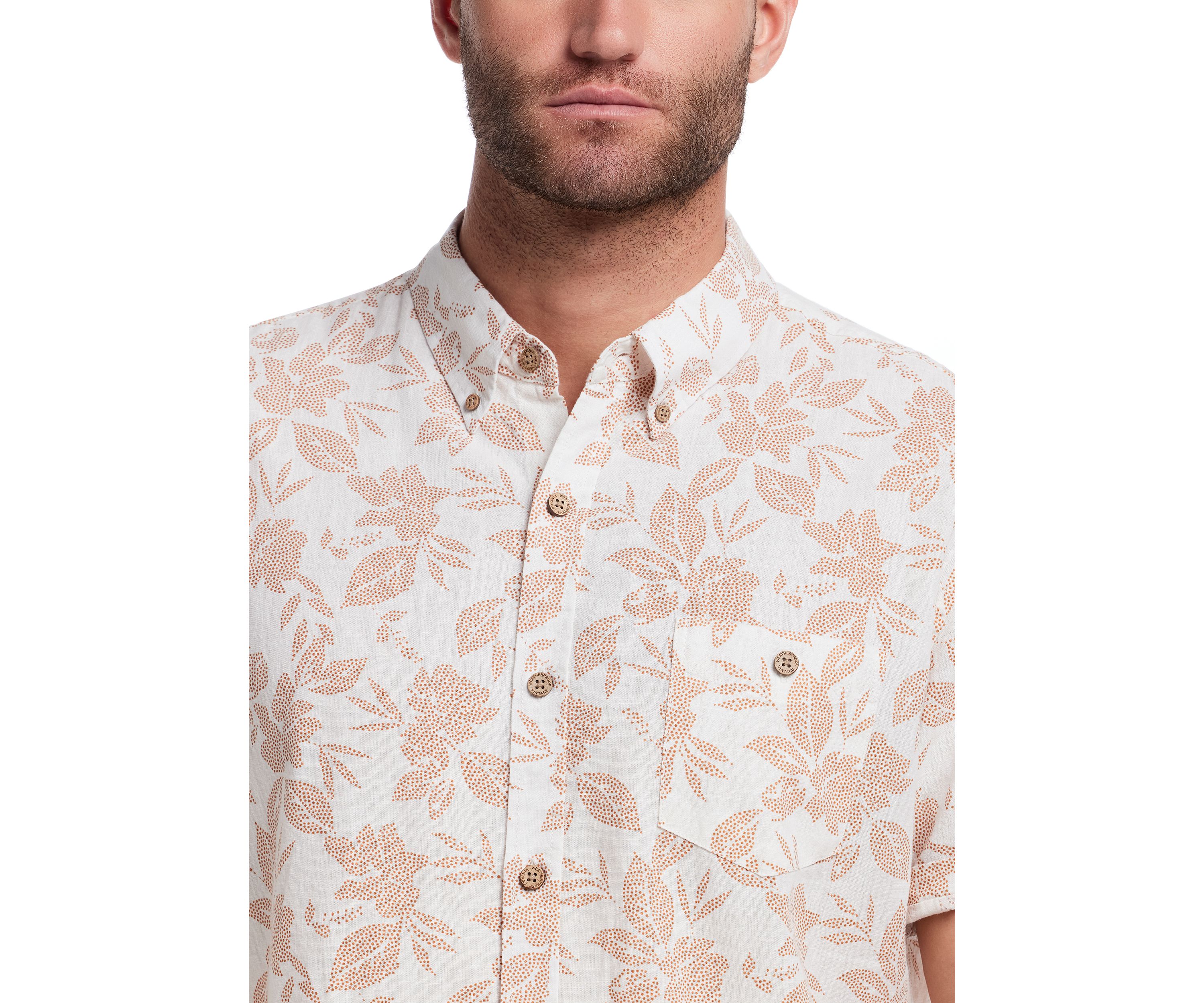 Mens Short Sleeve Linen Cotton Patterned Shirt 