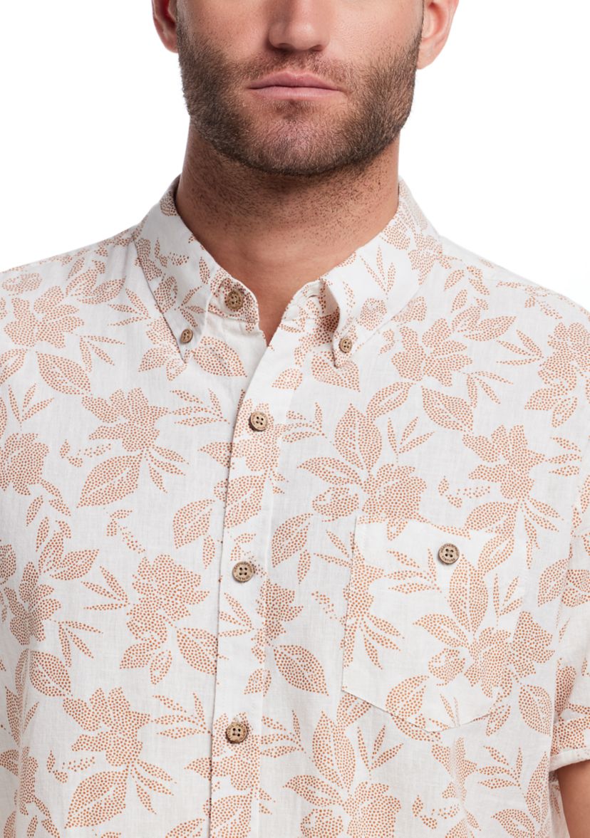 Mens Short Sleeve Linen Cotton Patterned Shirt 