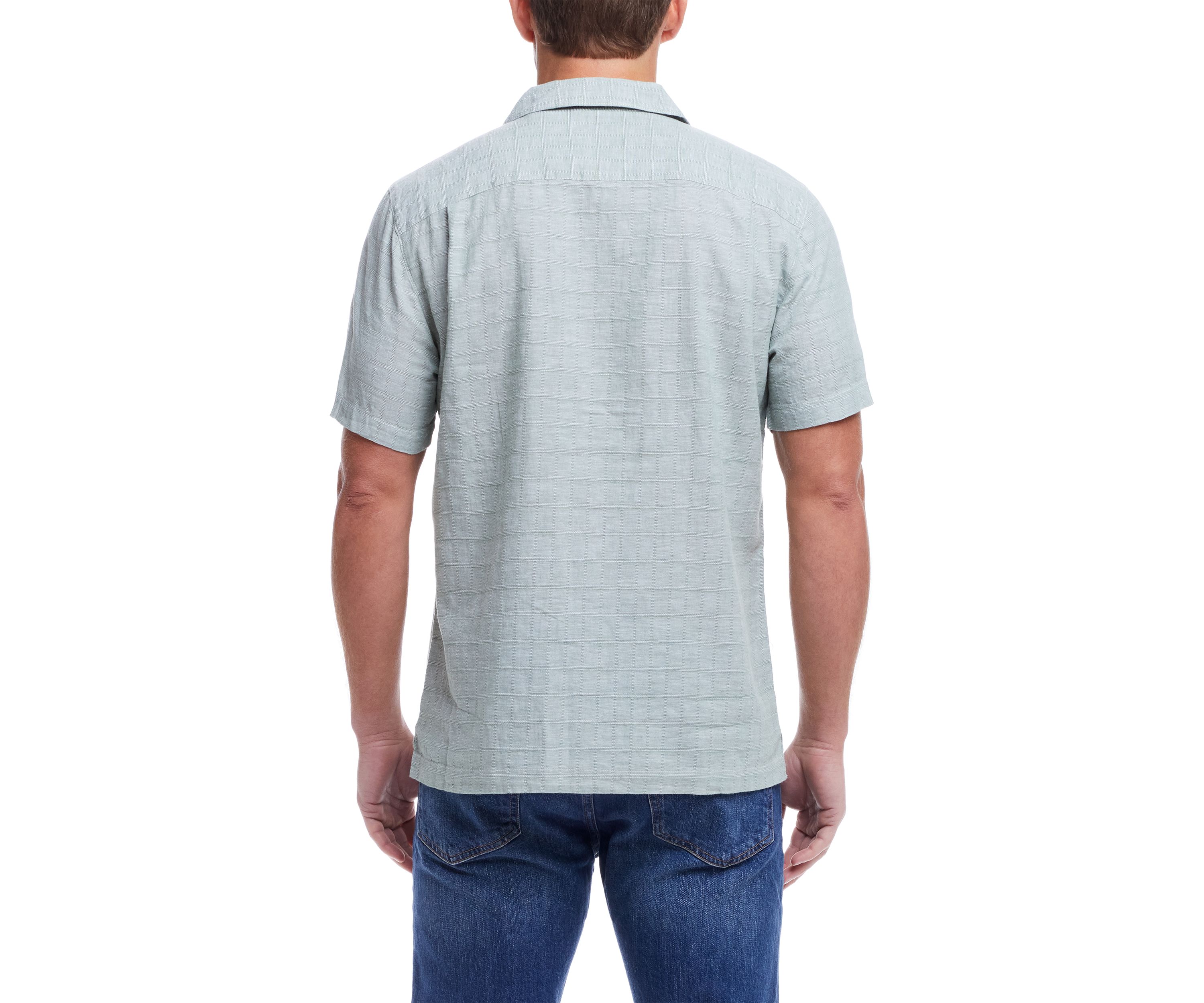 Mens Short Sleeve Linen Cotton Grid Dobby Shirt