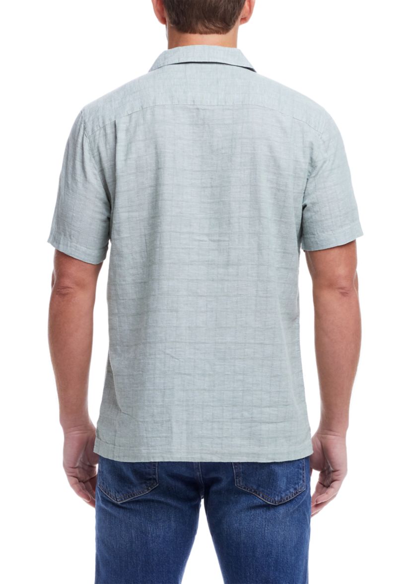 Mens Short Sleeve Linen Cotton Grid Dobby Shirt