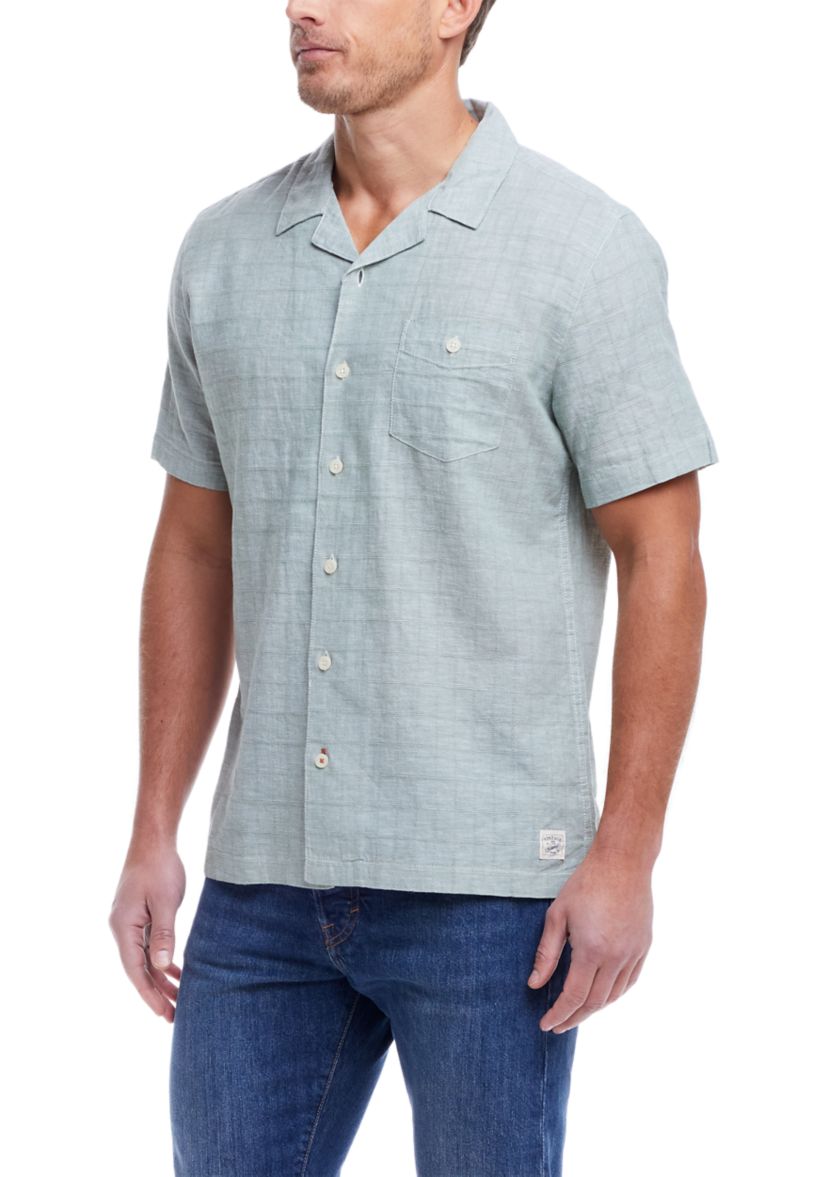 Mens Short Sleeve Linen Cotton Grid Dobby Shirt