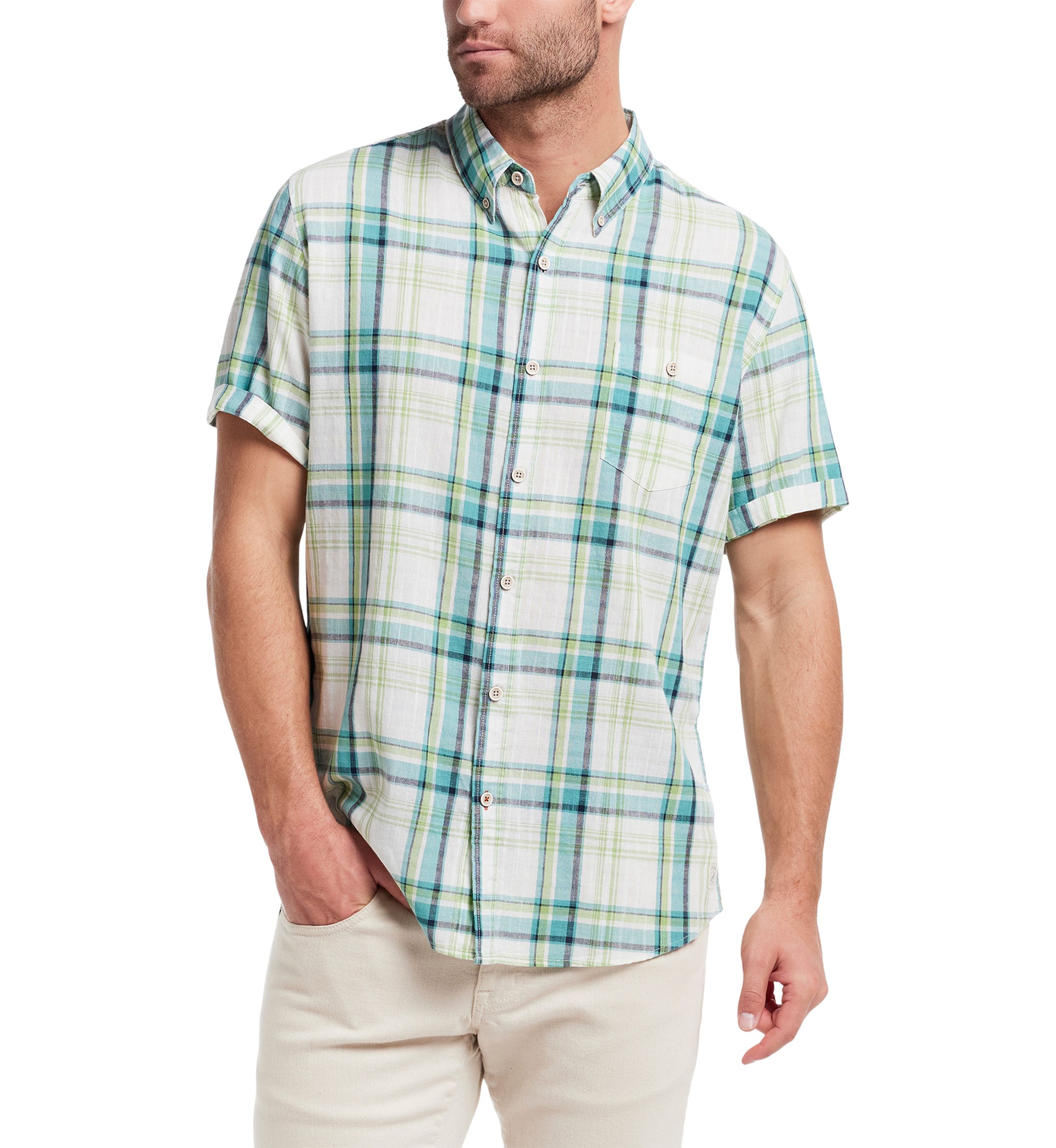 Mens Short Sleeve Faux Linen Cotton Shirt