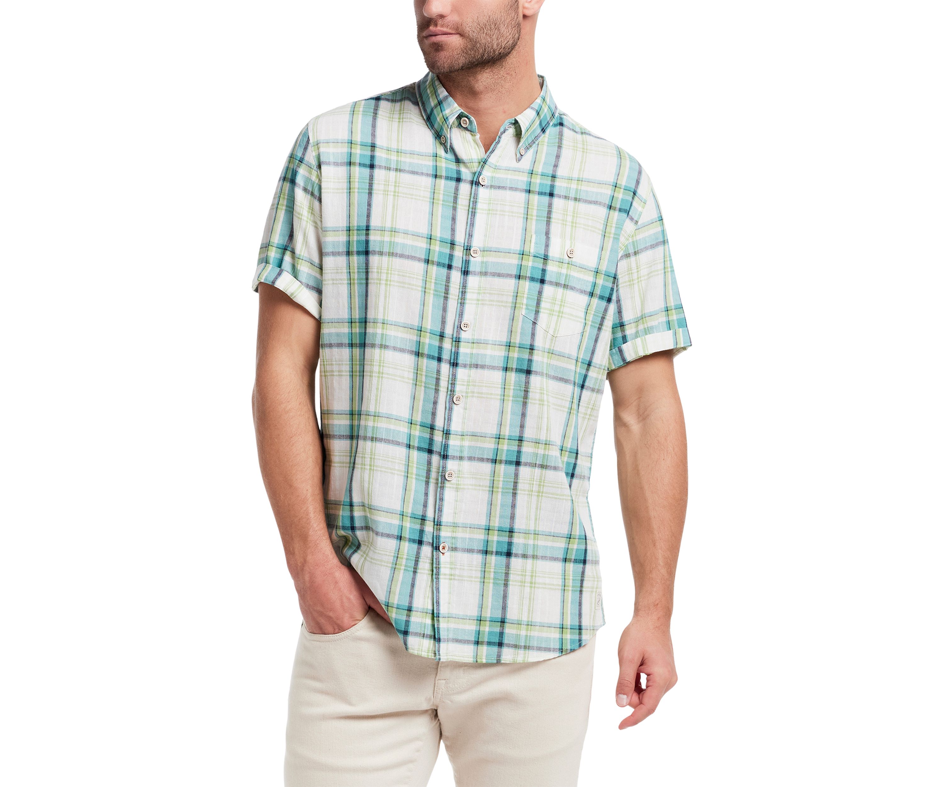 Mens Short Sleeve Faux Linen Cotton Shirt