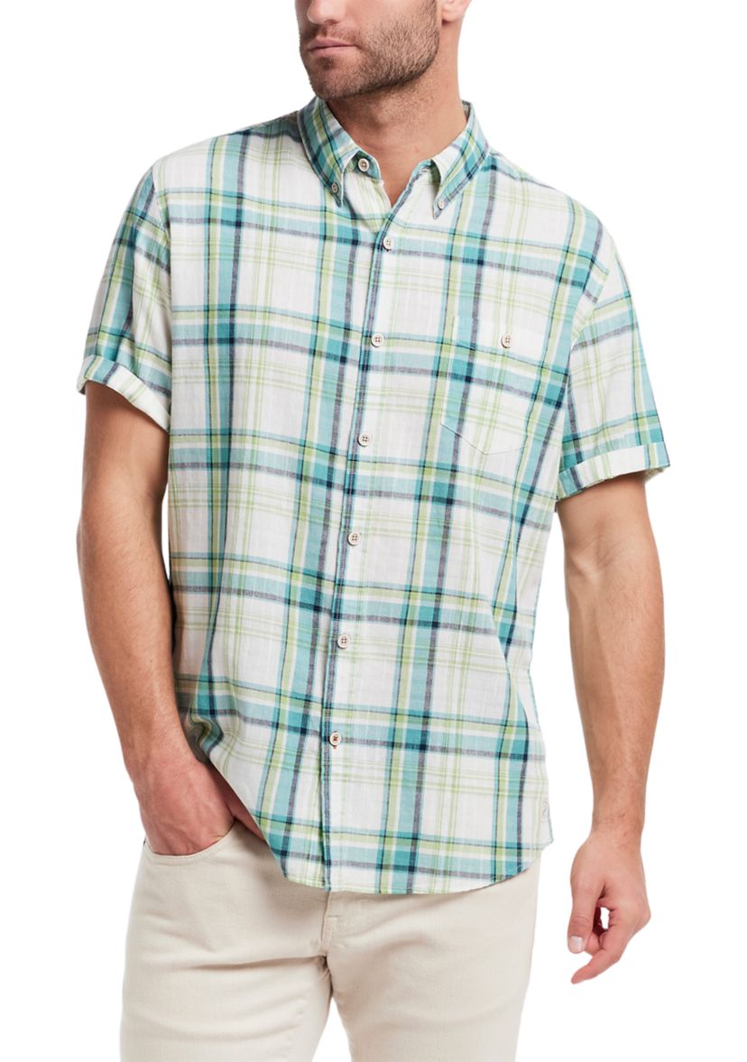 Mens Short Sleeve Faux Linen Cotton Shirt