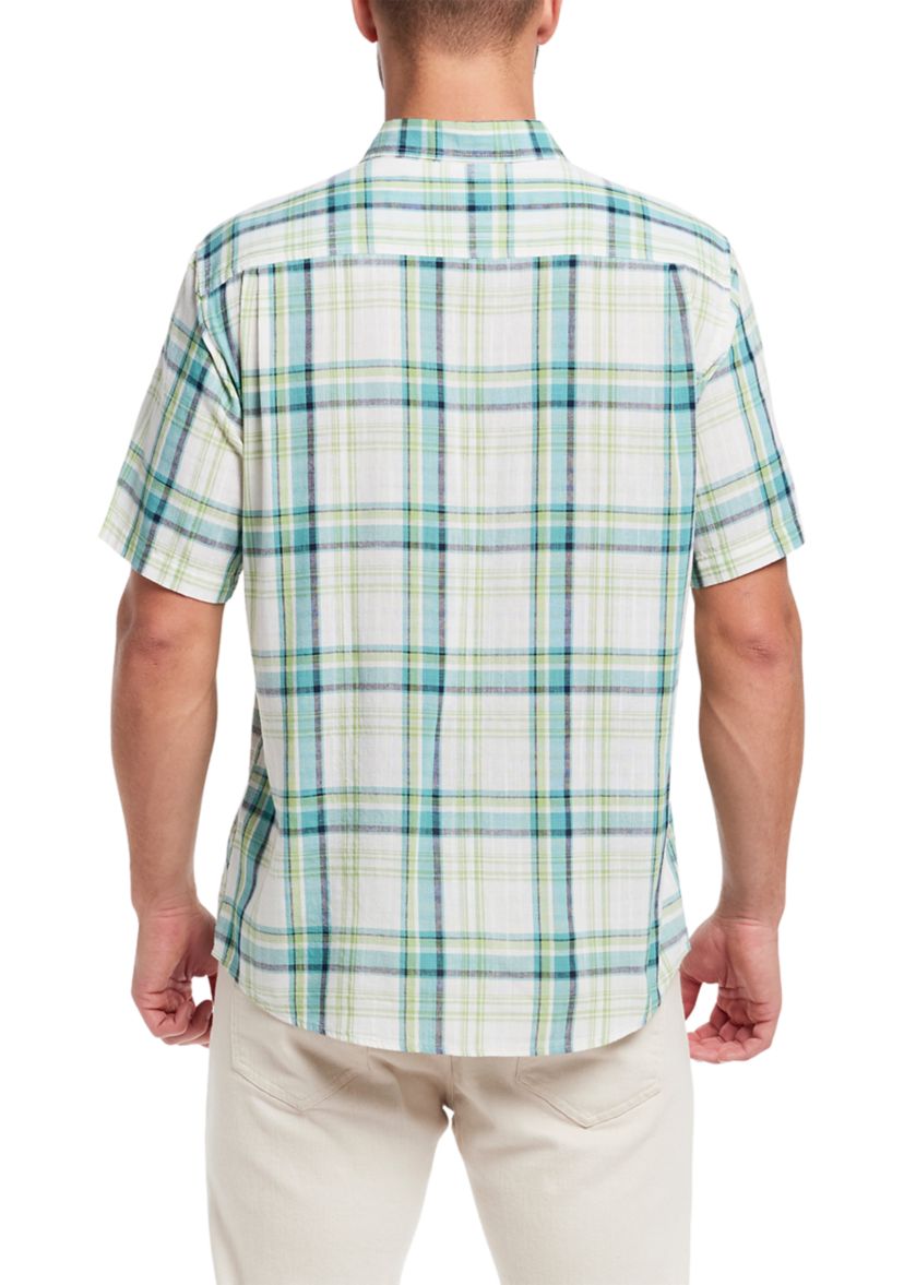 Mens Short Sleeve Faux Linen Cotton Shirt