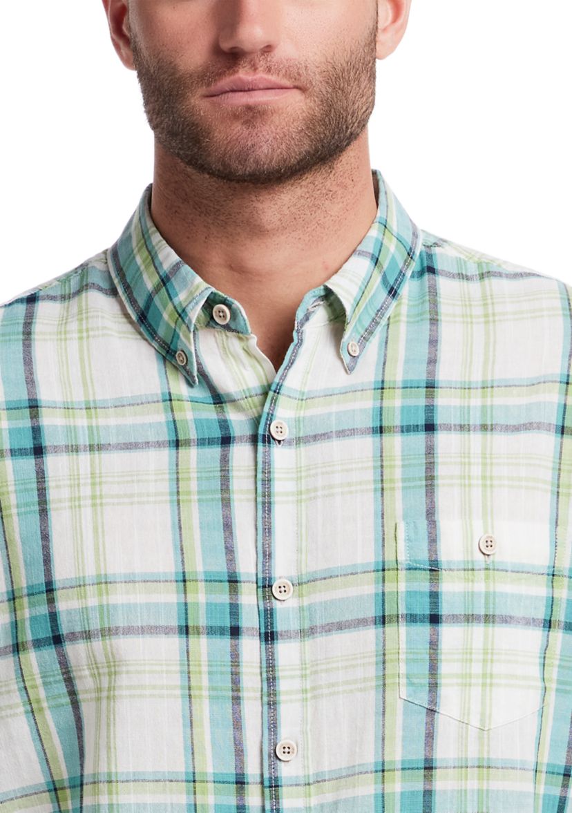 Mens Short Sleeve Faux Linen Cotton Shirt