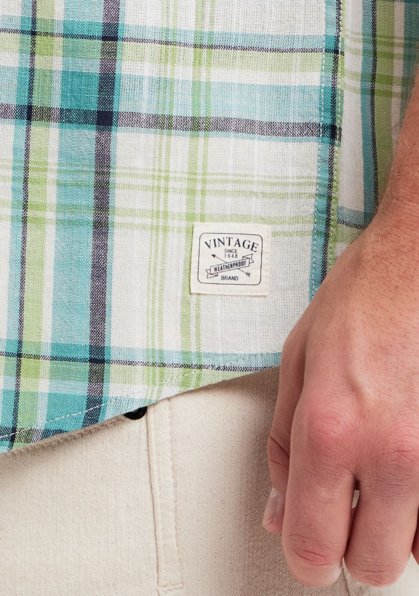 Mens Short Sleeve Faux Linen Cotton Shirt
