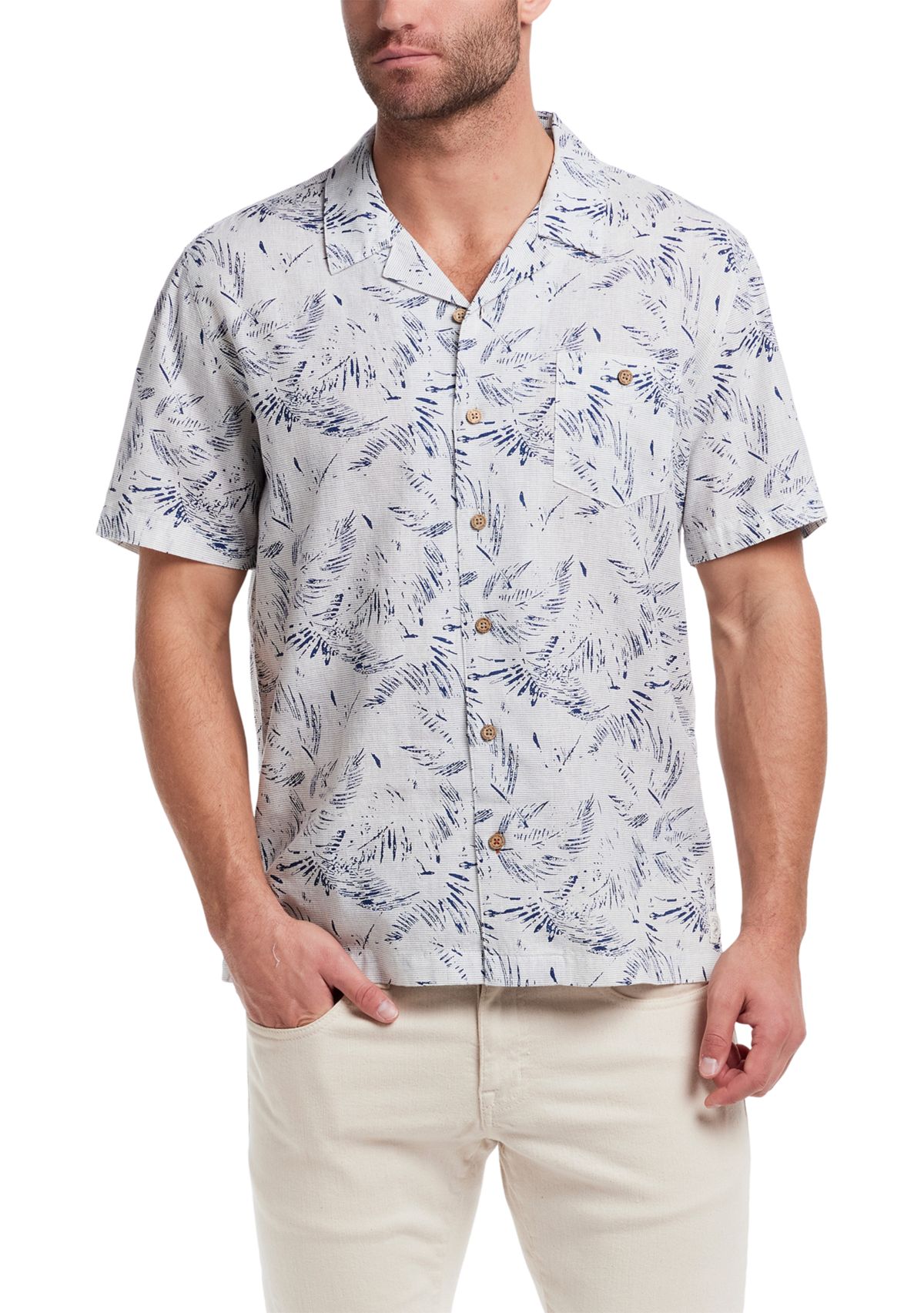 Mens Short Sleeve Linen Cotton Camp Shirt