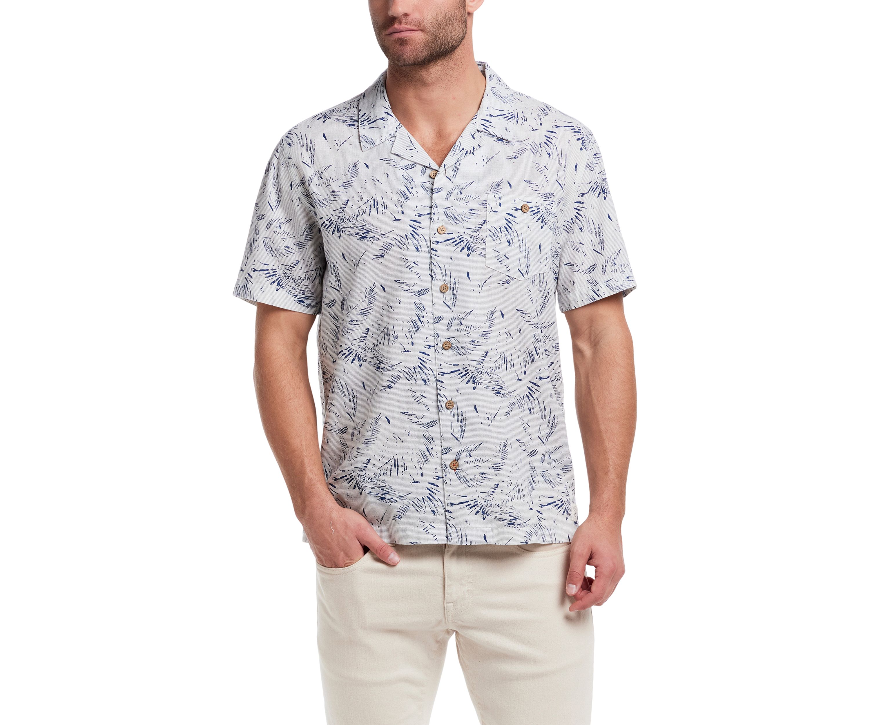 Mens Short Sleeve Linen Cotton Camp Shirt
