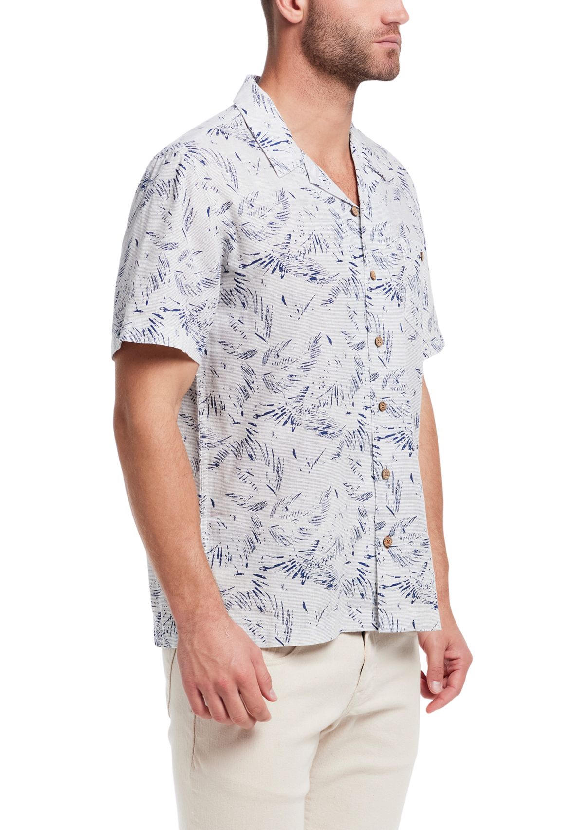 Mens Short Sleeve Linen Cotton Camp Shirt