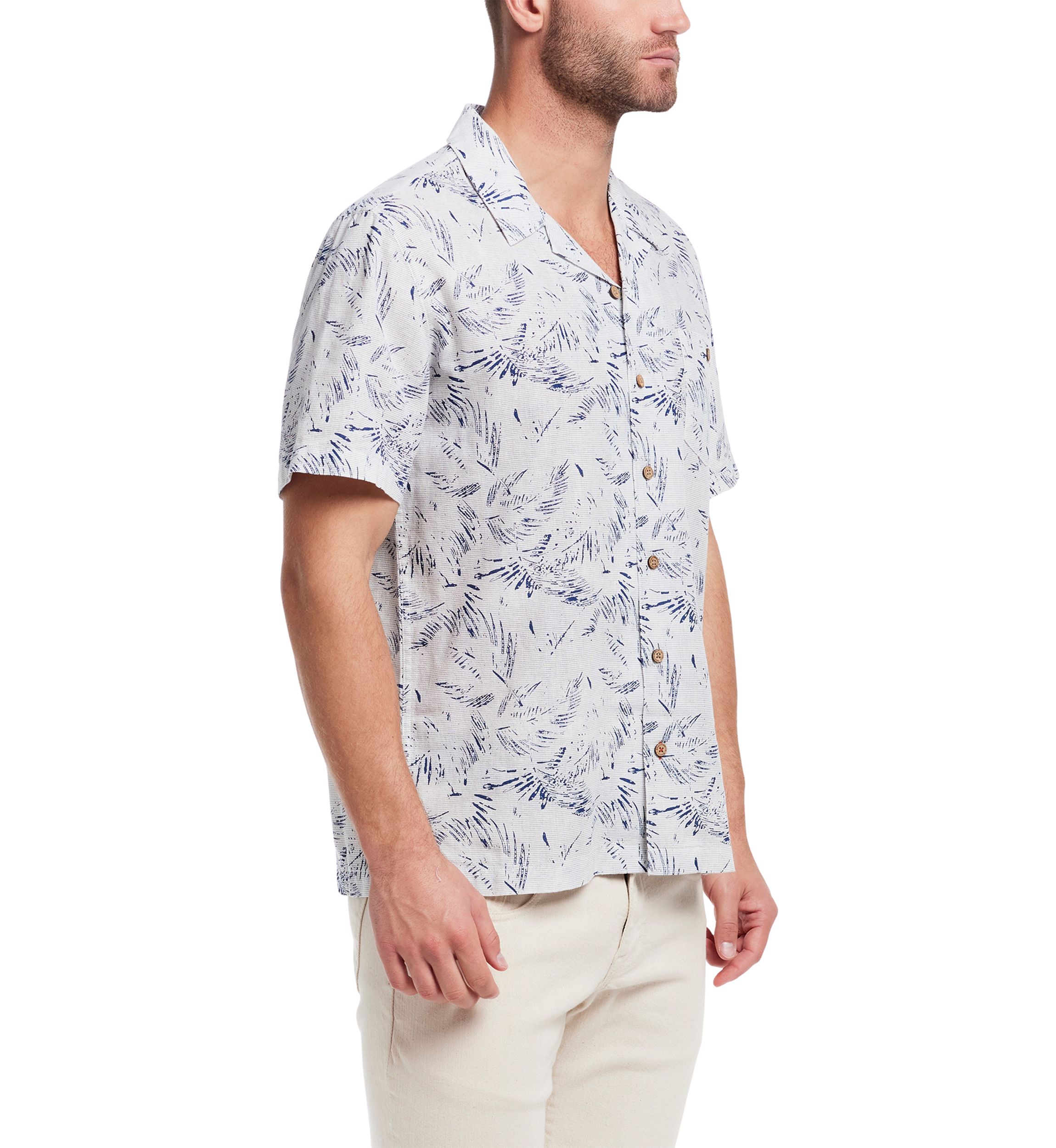 Mens Short Sleeve Linen Cotton Camp Shirt