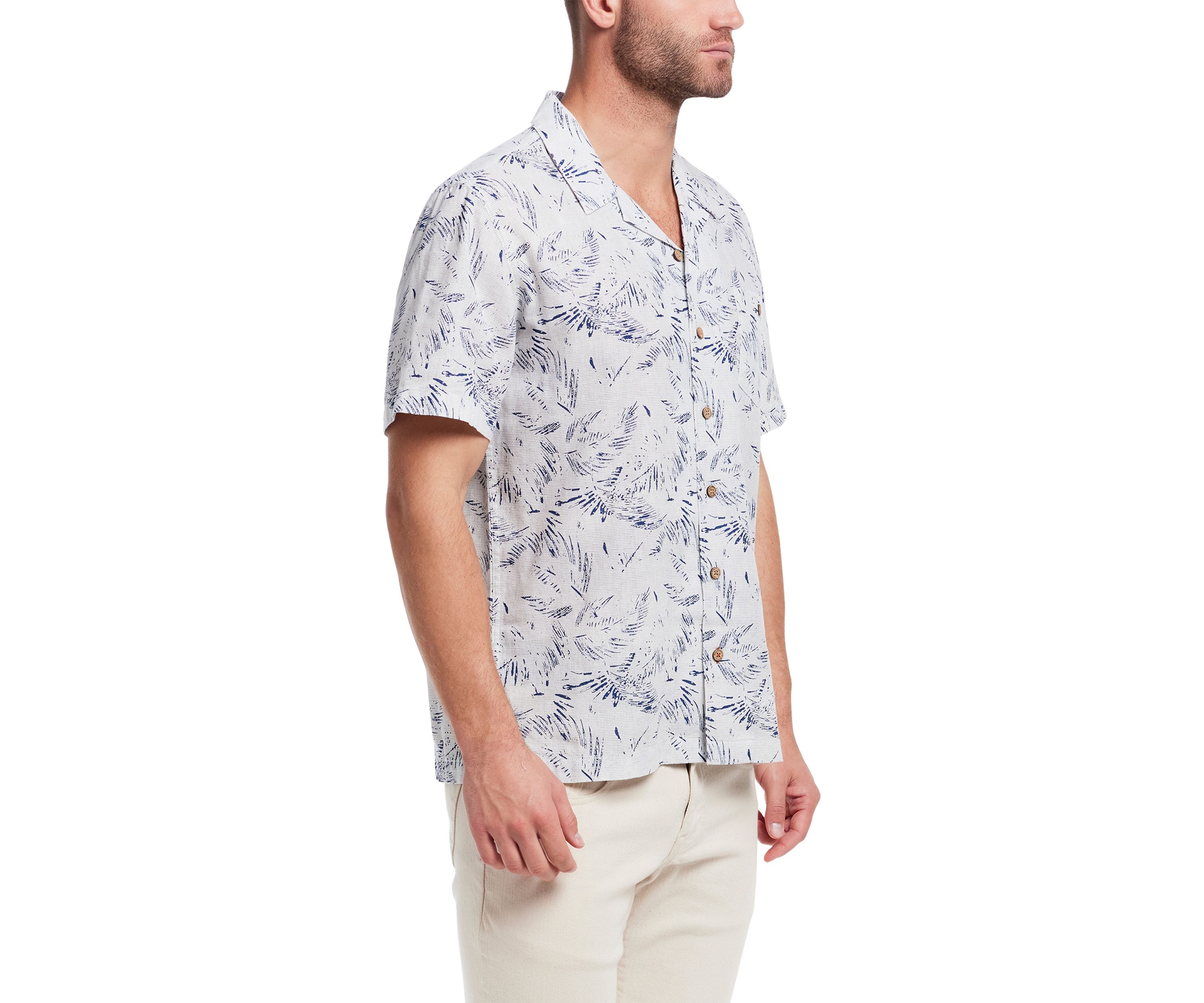 Mens Short Sleeve Linen Cotton Camp Shirt