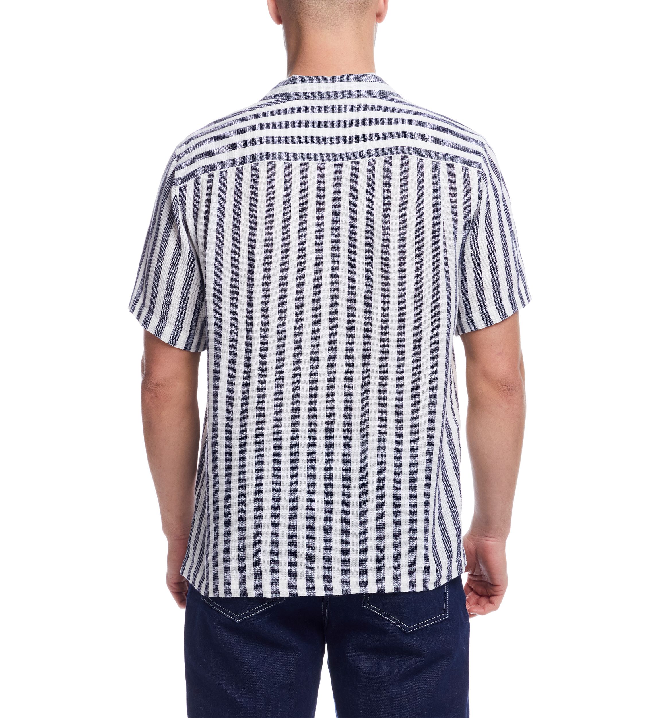 Mens Short Sleeve Cotton Linen Airtex Stripe Shirt 