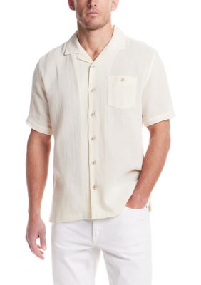 Men's Short Sleeve Cotton Linen Airtex Shirt 