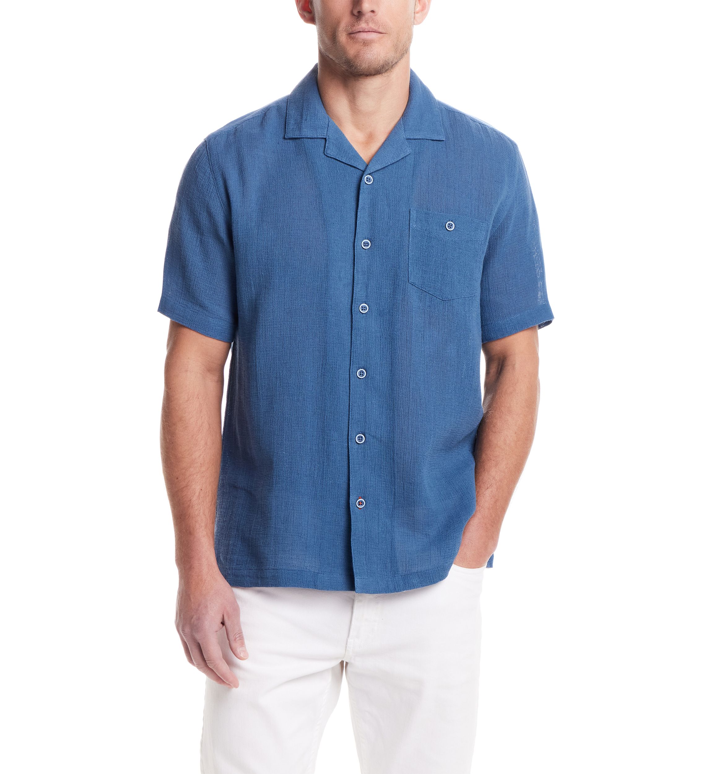 Mens Short Sleeve Cotton Linen Airtex Shirt 