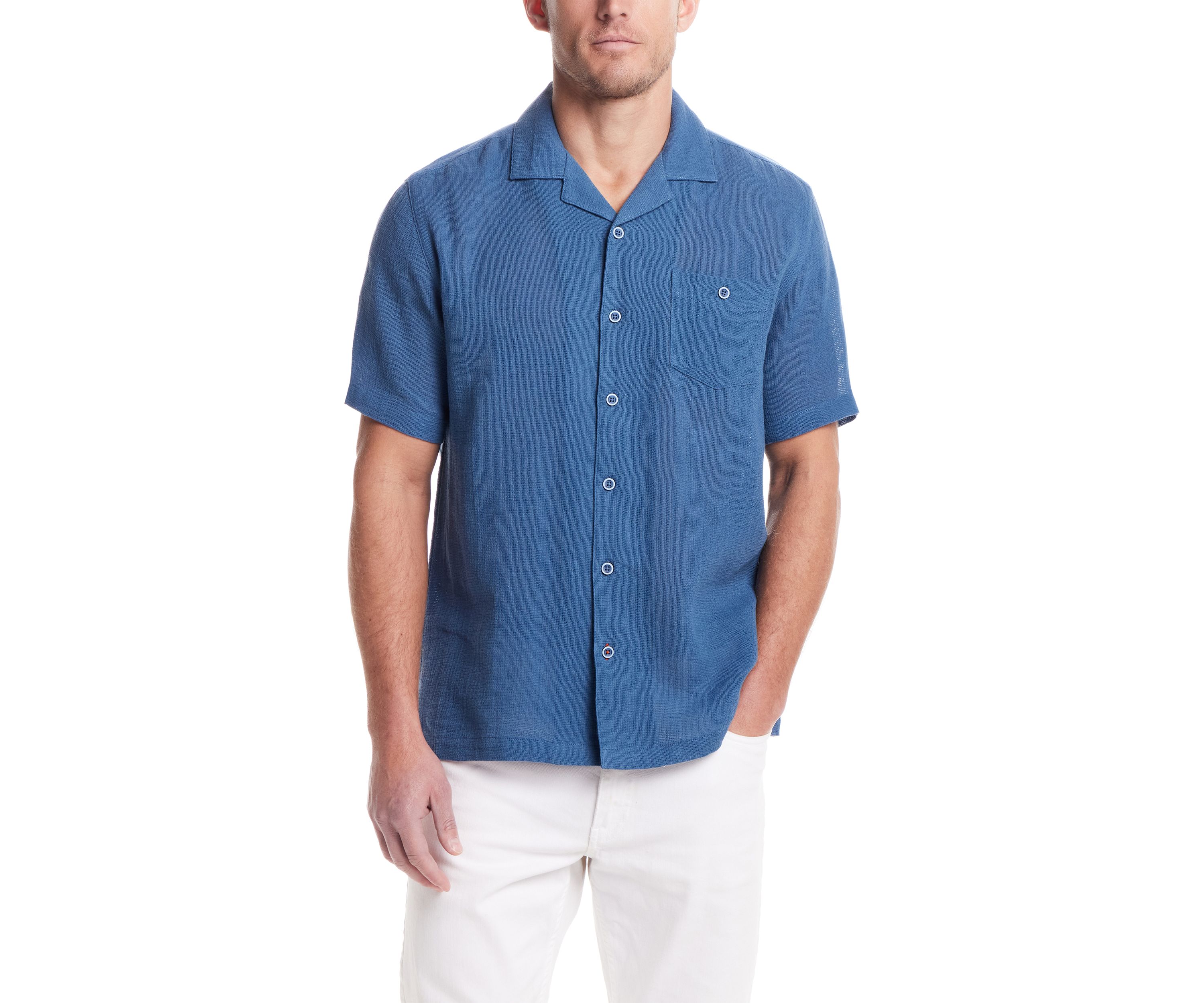 Mens Short Sleeve Cotton Linen Airtex Shirt 