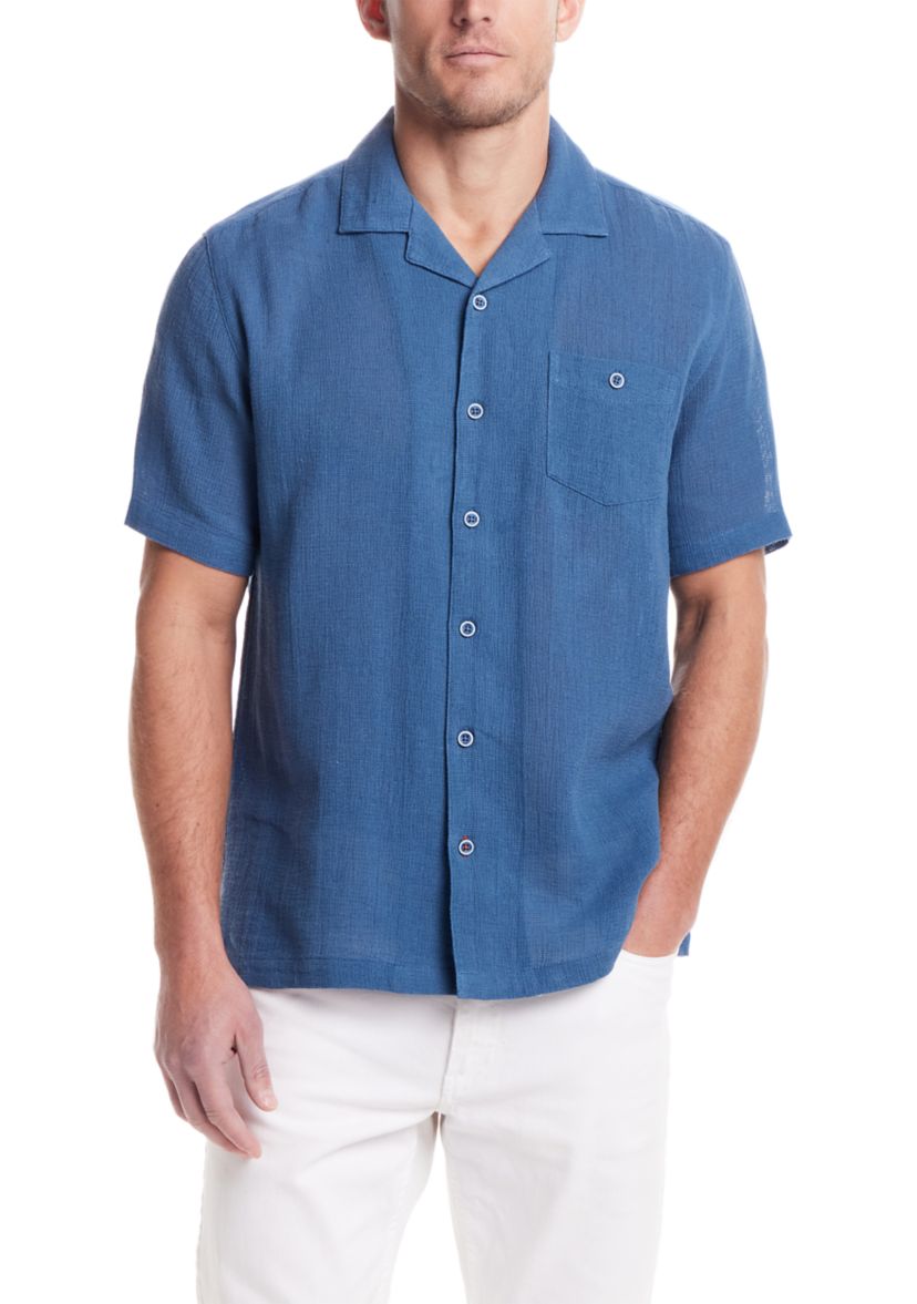 Mens Short Sleeve Cotton Linen Airtex Shirt 