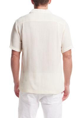 Men's Short Sleeve Cotton Linen Airtex Shirt 