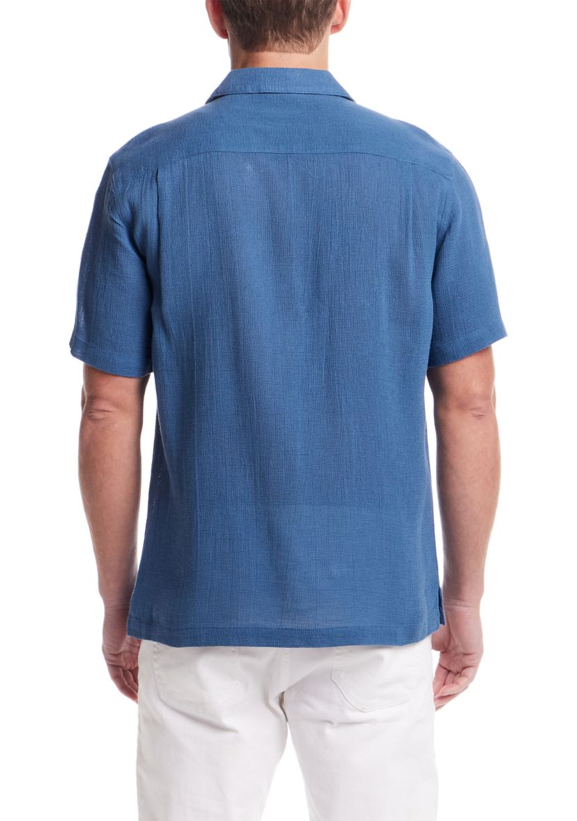 Mens Short Sleeve Cotton Linen Airtex Shirt 