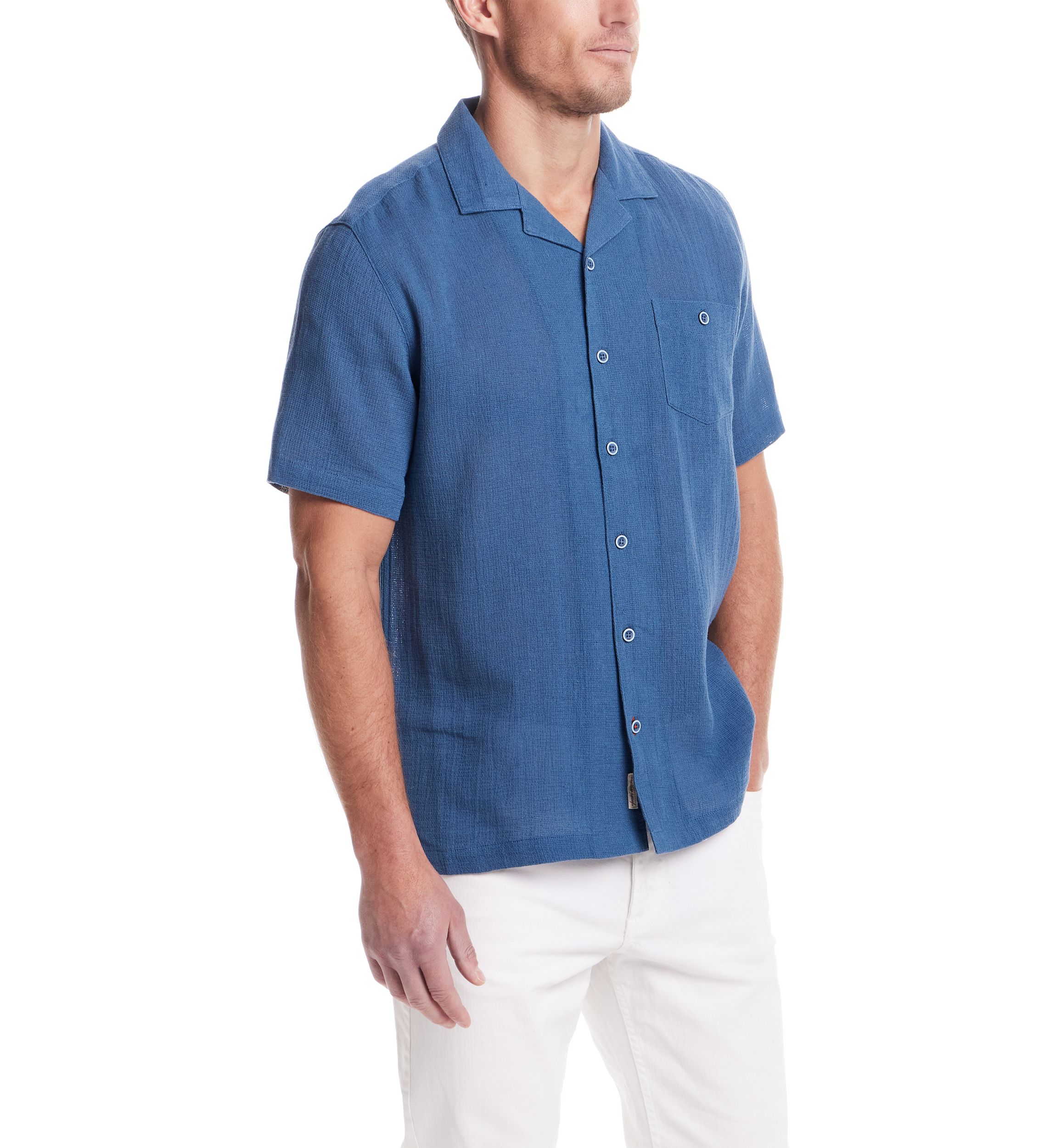 Mens Short Sleeve Cotton Linen Airtex Shirt 