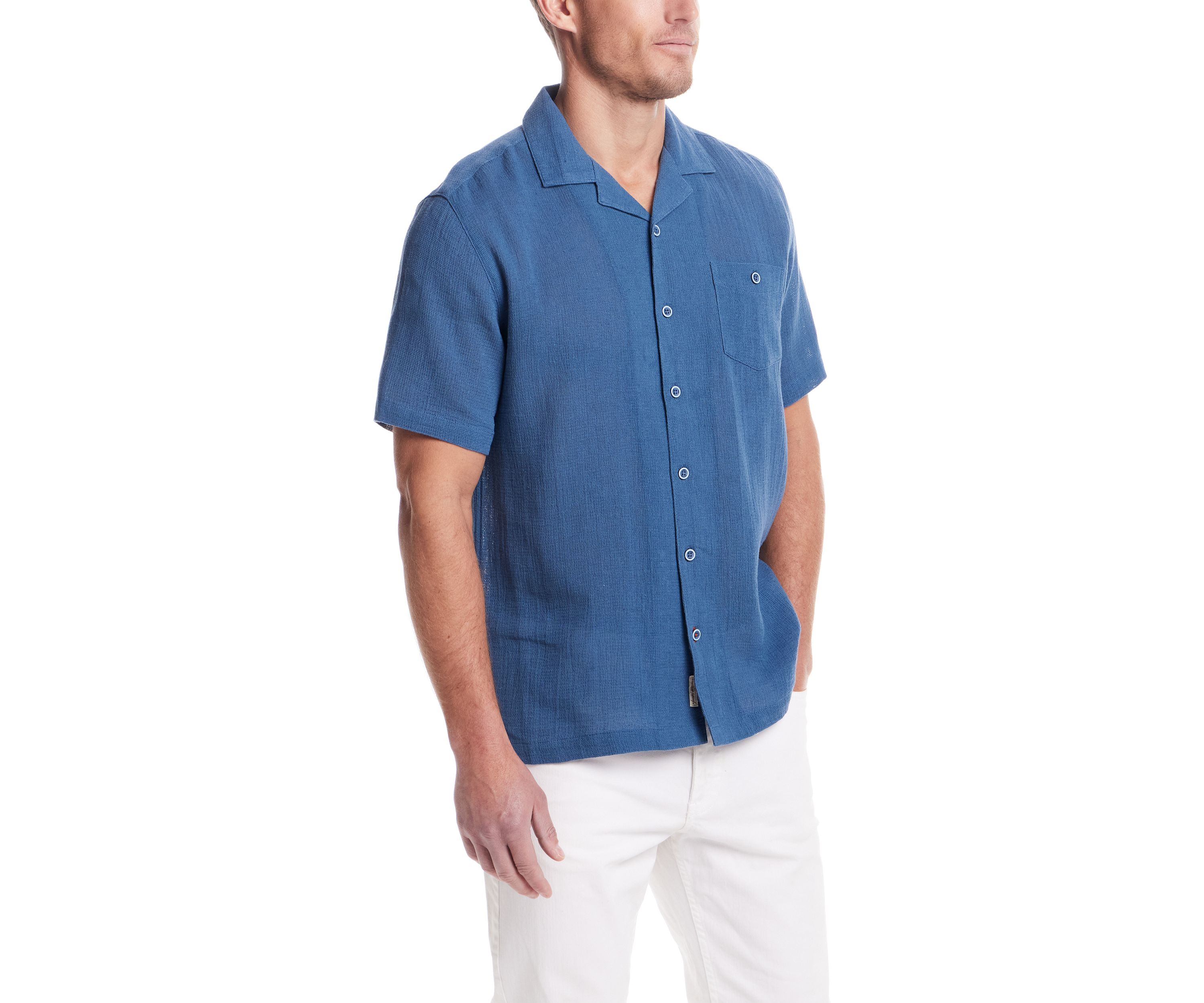 Mens Short Sleeve Cotton Linen Airtex Shirt 
