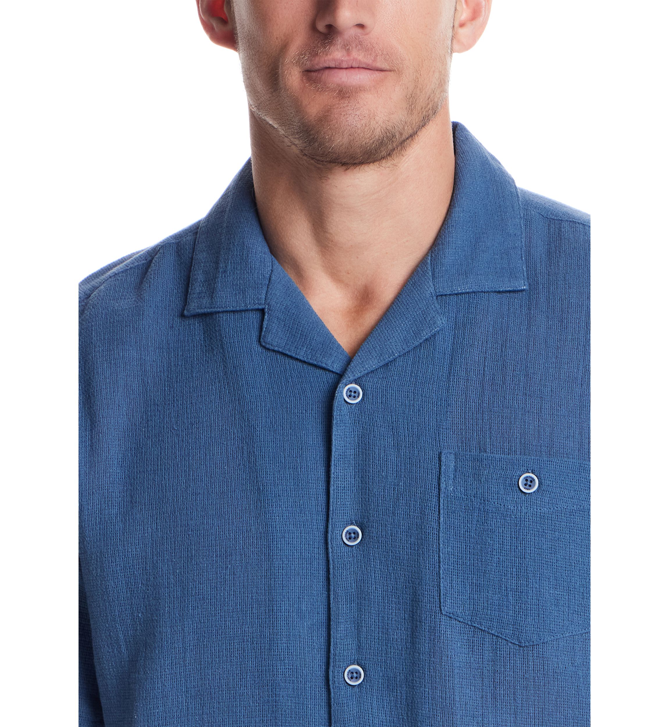 Mens Short Sleeve Cotton Linen Airtex Shirt 
