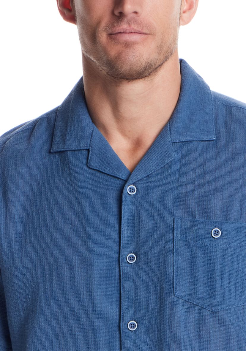 Mens Short Sleeve Cotton Linen Airtex Shirt 
