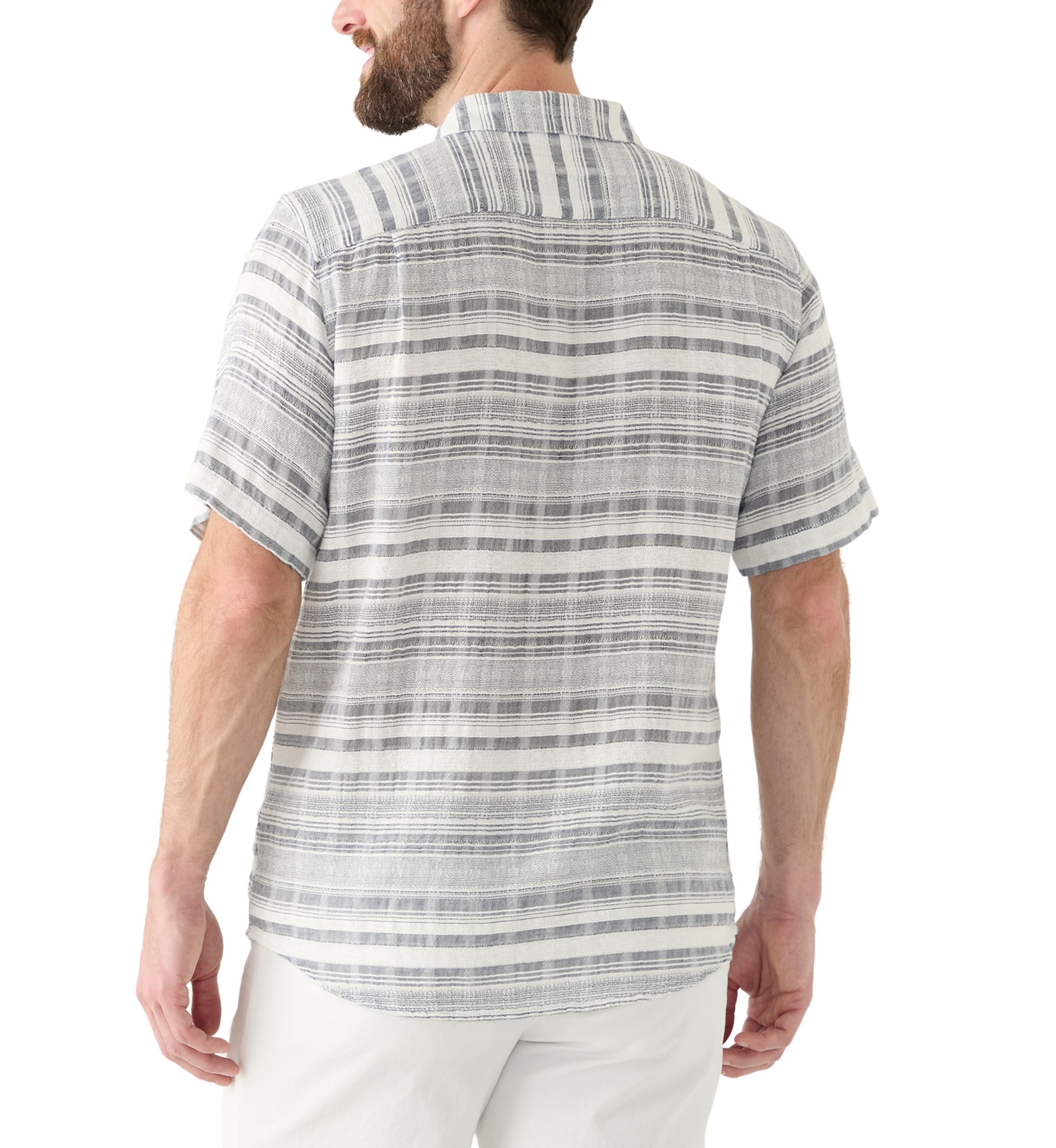 Mens Short Sleeve Cotton Dobby Horizontal Stripe Shirt