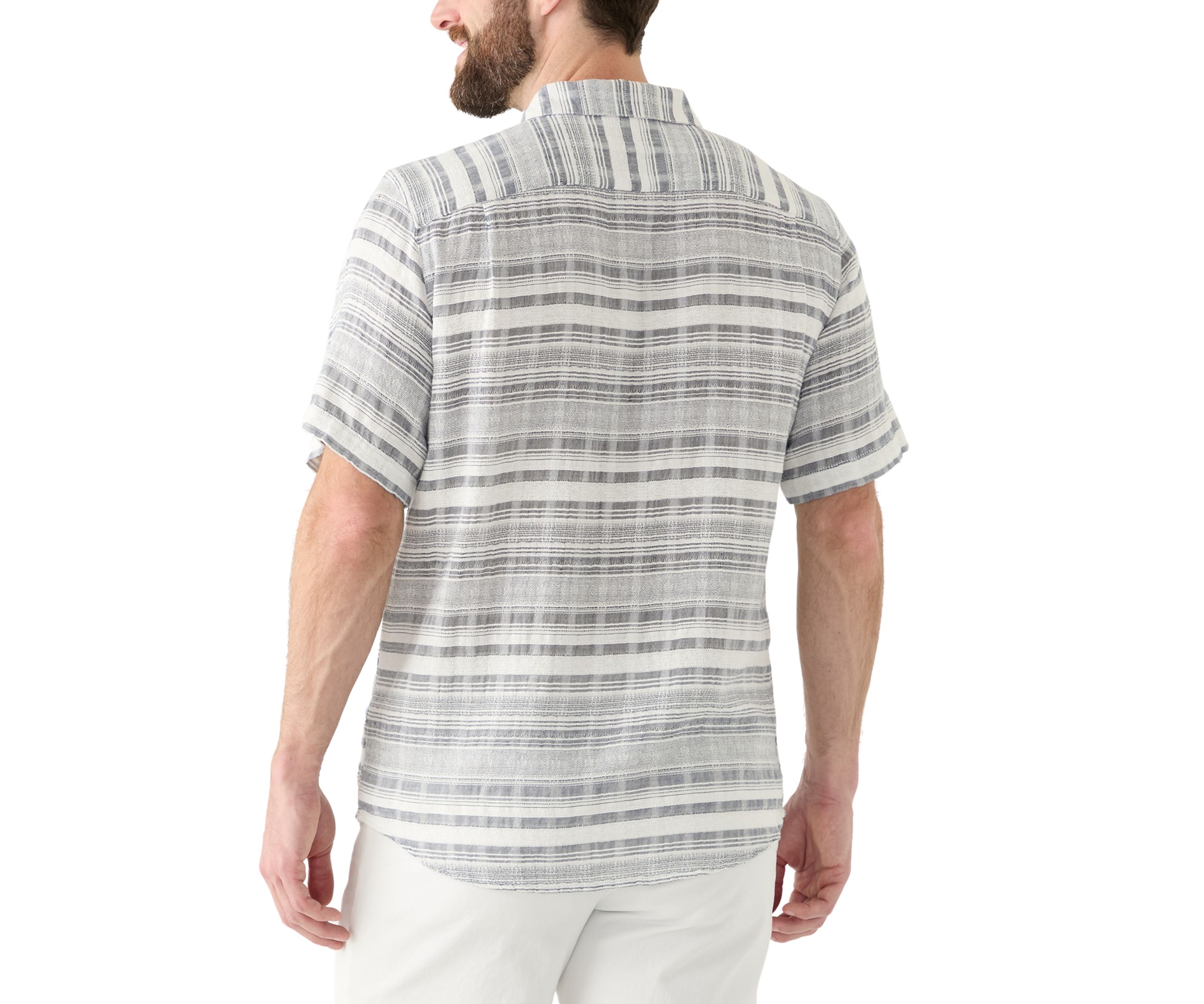 Mens Short Sleeve Cotton Dobby Horizontal Stripe Shirt