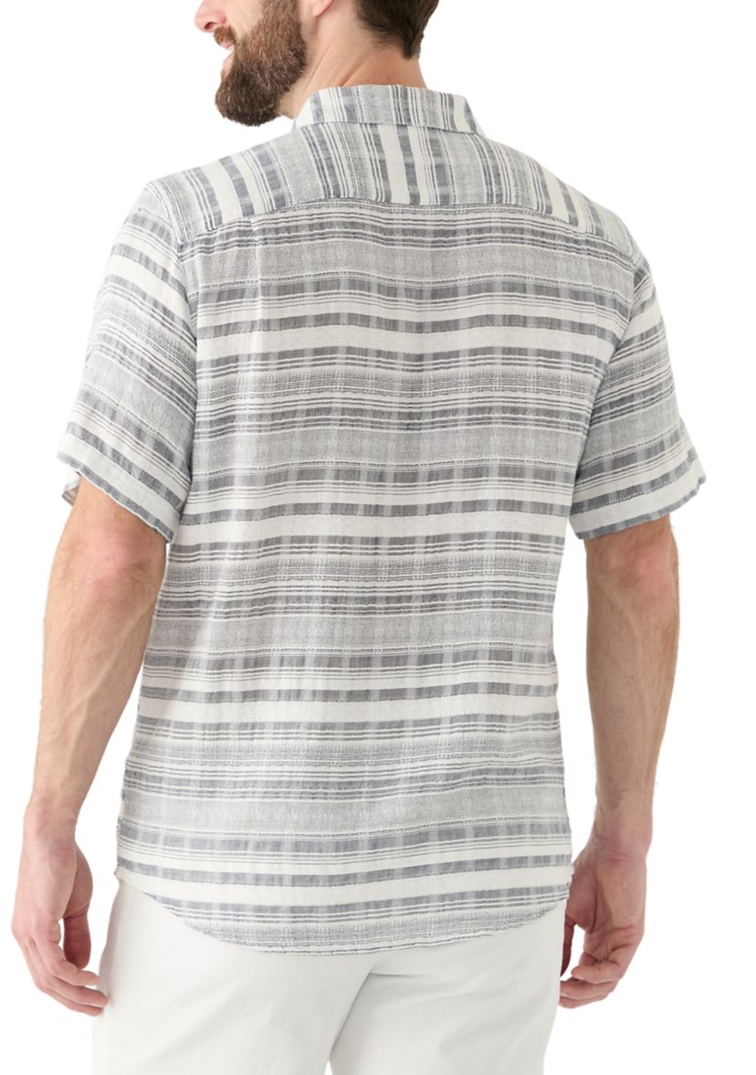 Mens Short Sleeve Cotton Dobby Horizontal Stripe Shirt