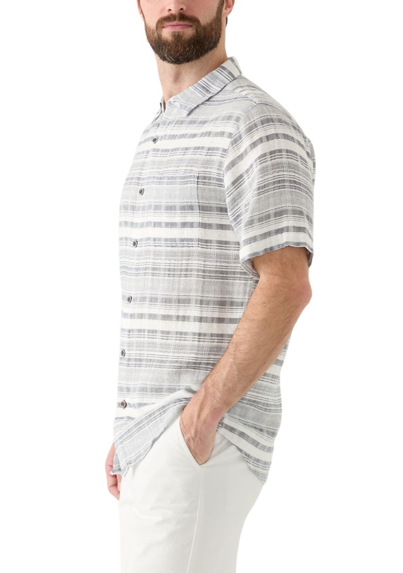 Mens Short Sleeve Cotton Dobby Horizontal Stripe Shirt
