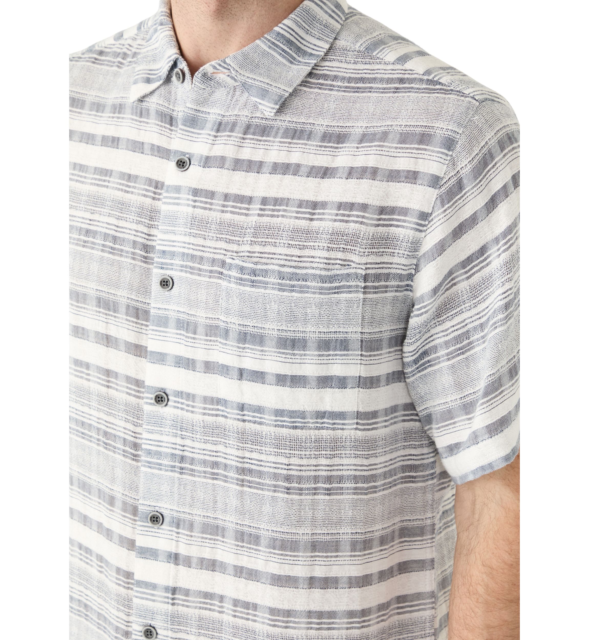 Mens Short Sleeve Cotton Dobby Horizontal Stripe Shirt