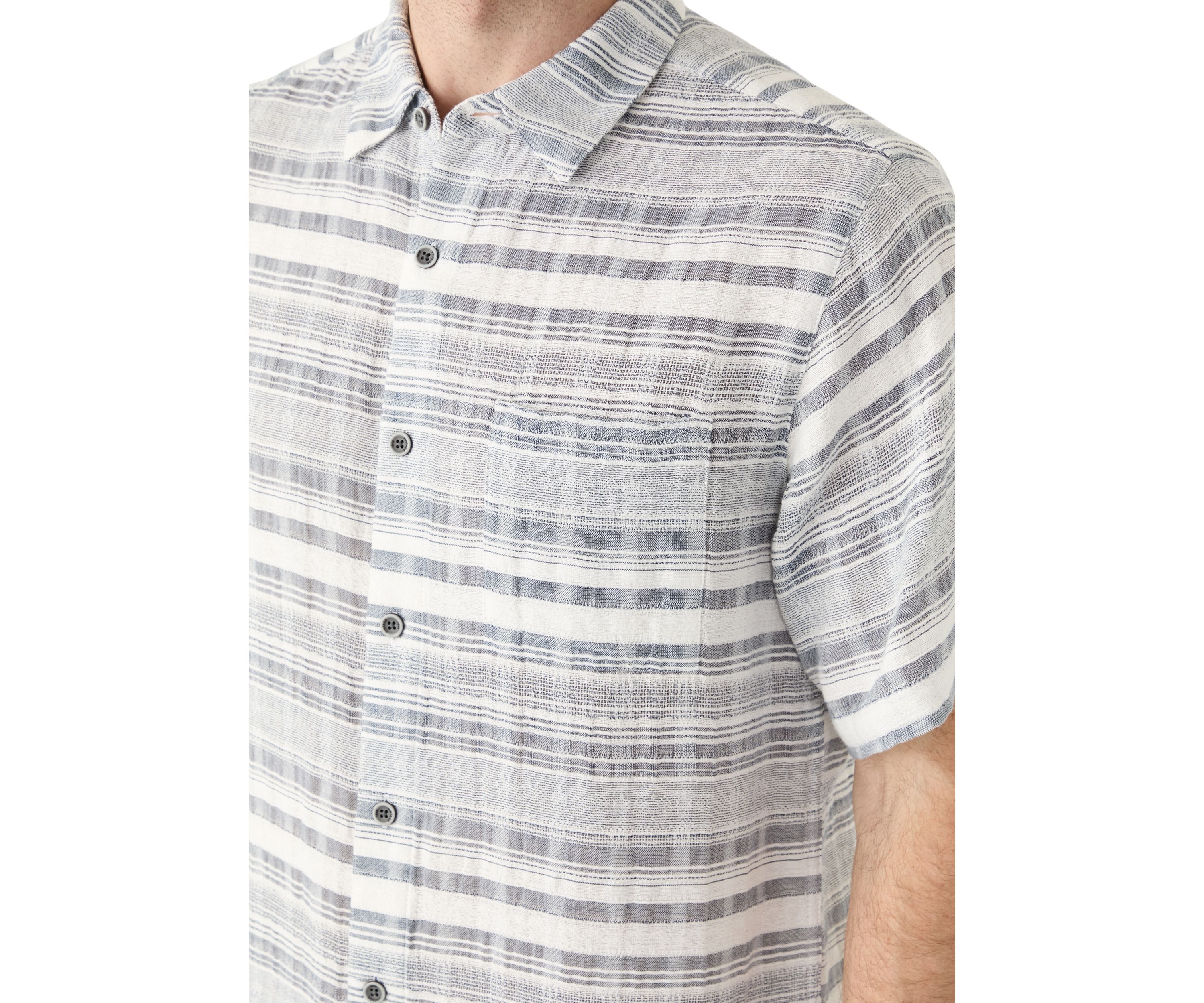 Mens Short Sleeve Cotton Dobby Horizontal Stripe Shirt