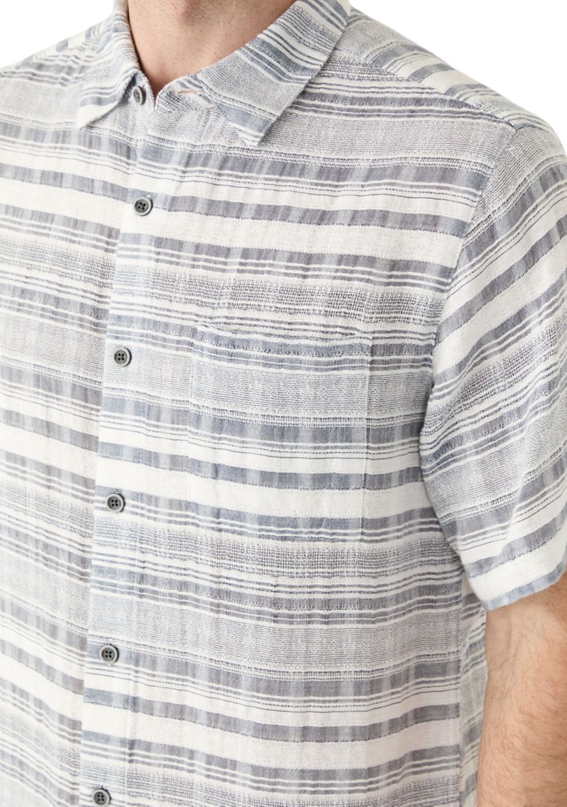 Mens Short Sleeve Cotton Dobby Horizontal Stripe Shirt