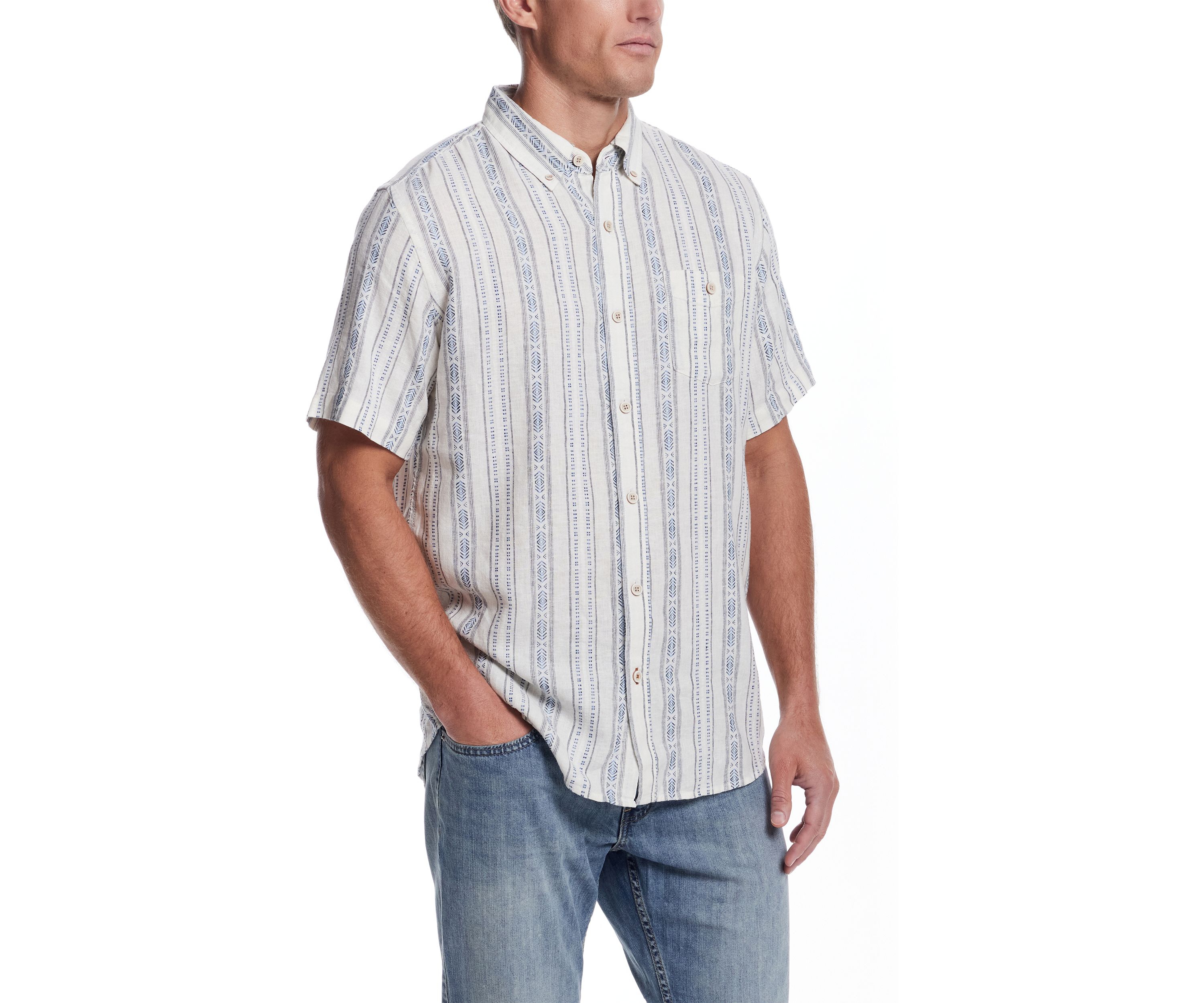 Mens Short Sleeve Aztec Vertical Dobby Shirt