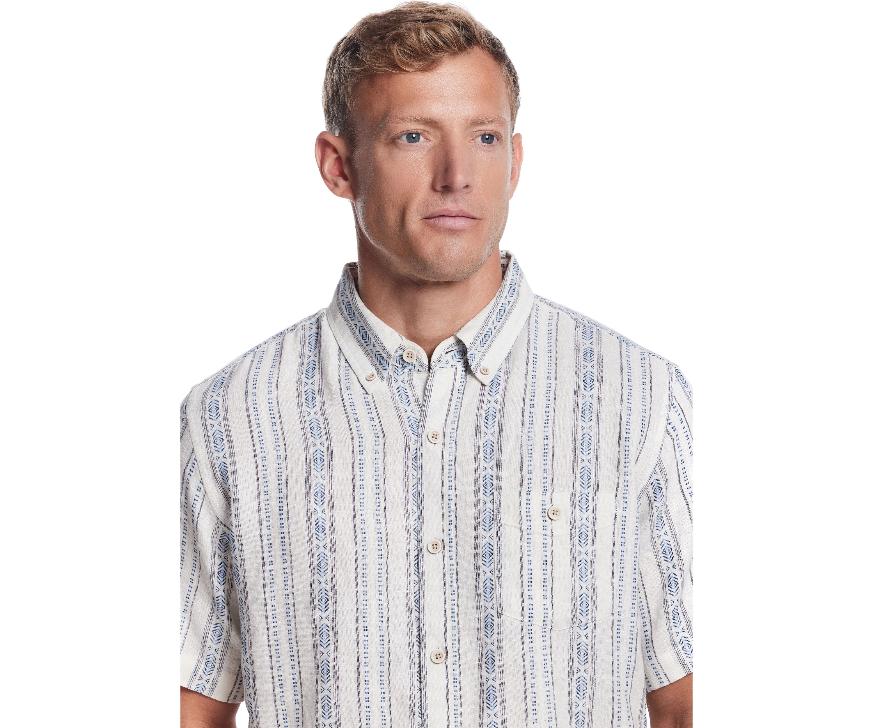 Mens Short Sleeve Aztec Vertical Dobby Shirt
