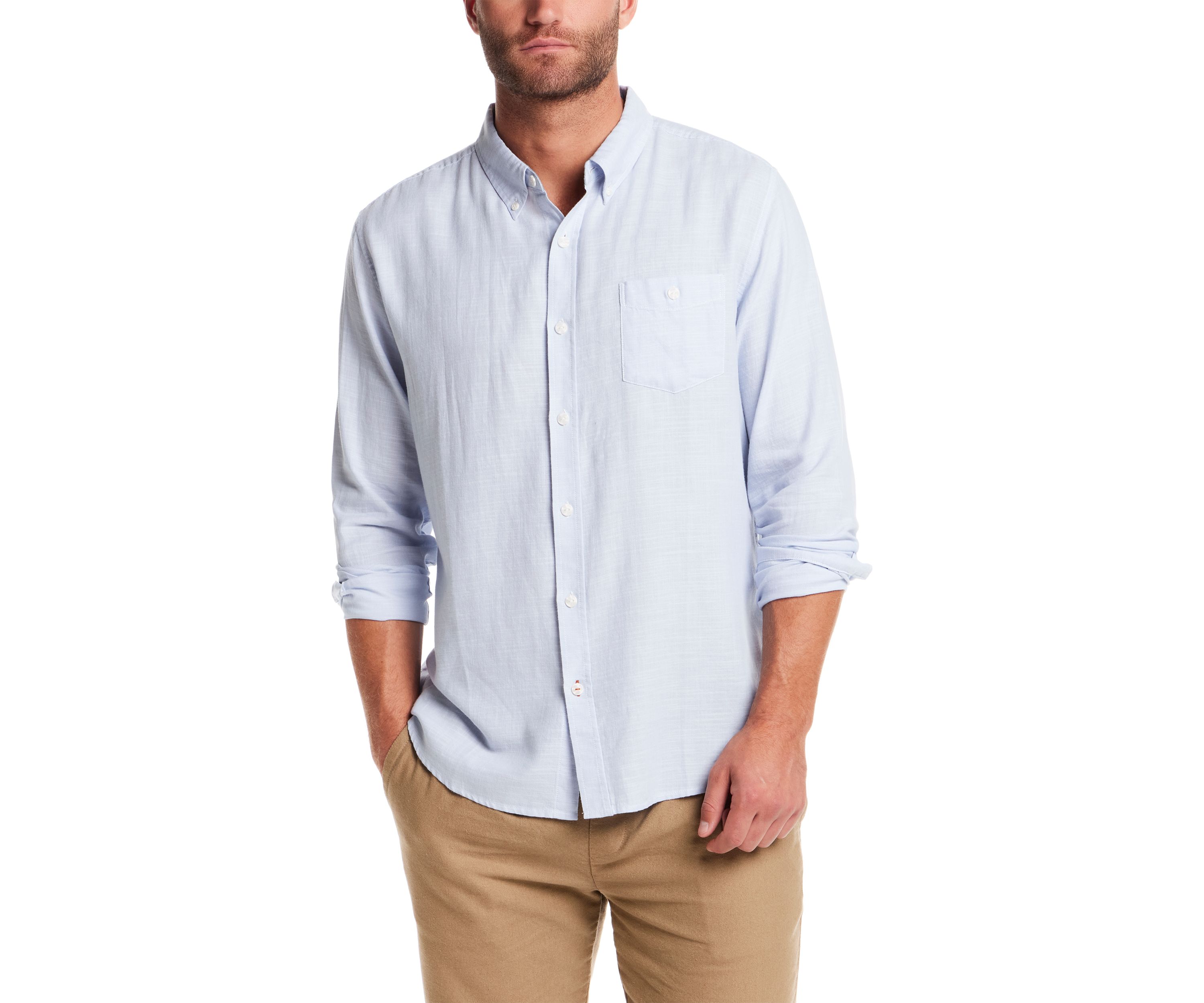 Mens Long Sleeve Country Twill Slub Solid Button Down Shirt