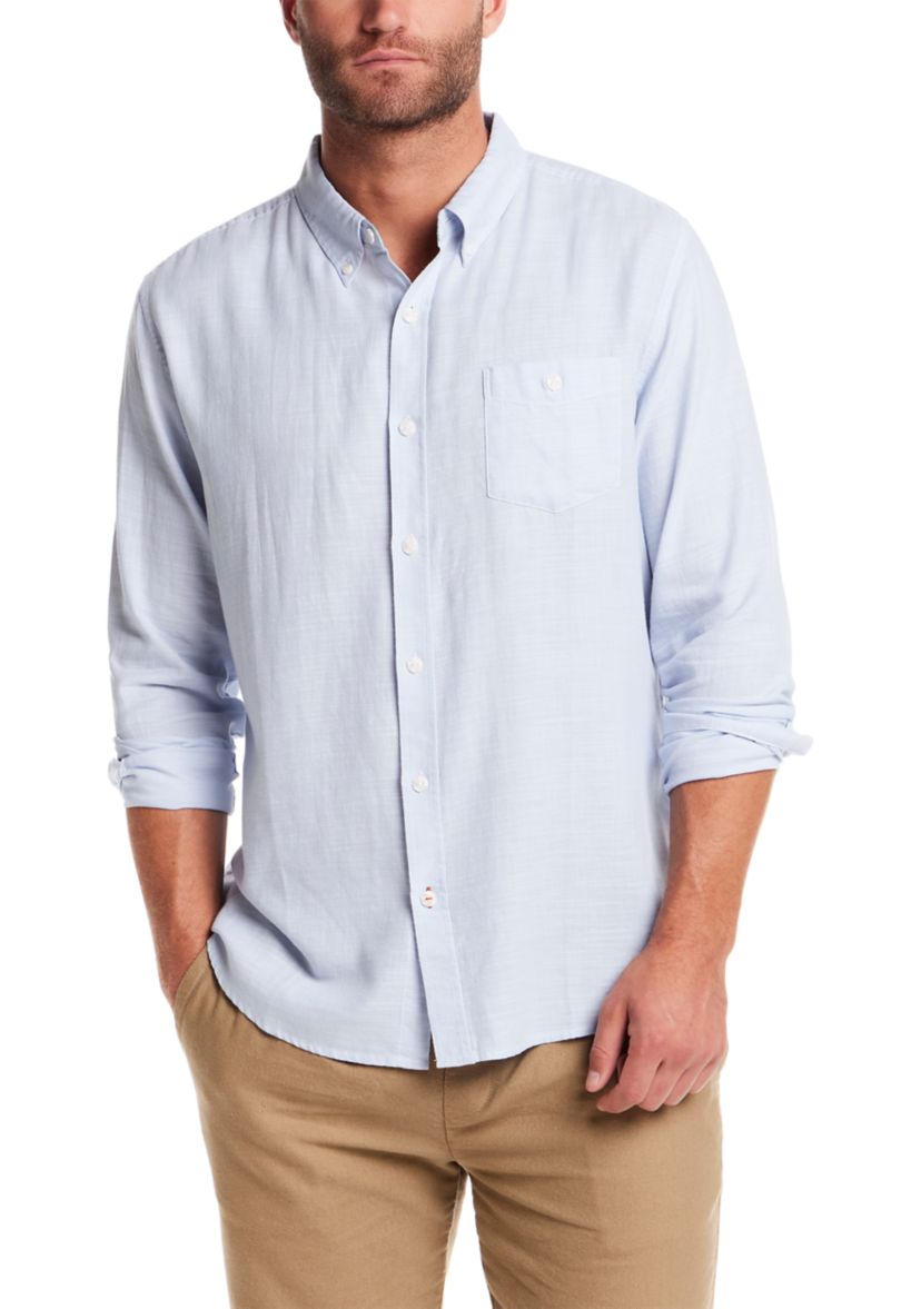 Mens Long Sleeve Country Twill Slub Solid Button Down Shirt