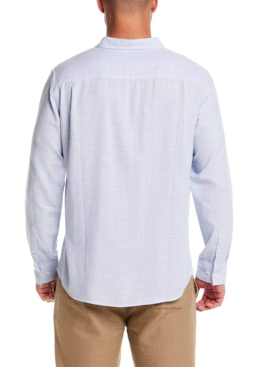 Mens Long Sleeve Country Twill Slub Solid Button Down Shirt
