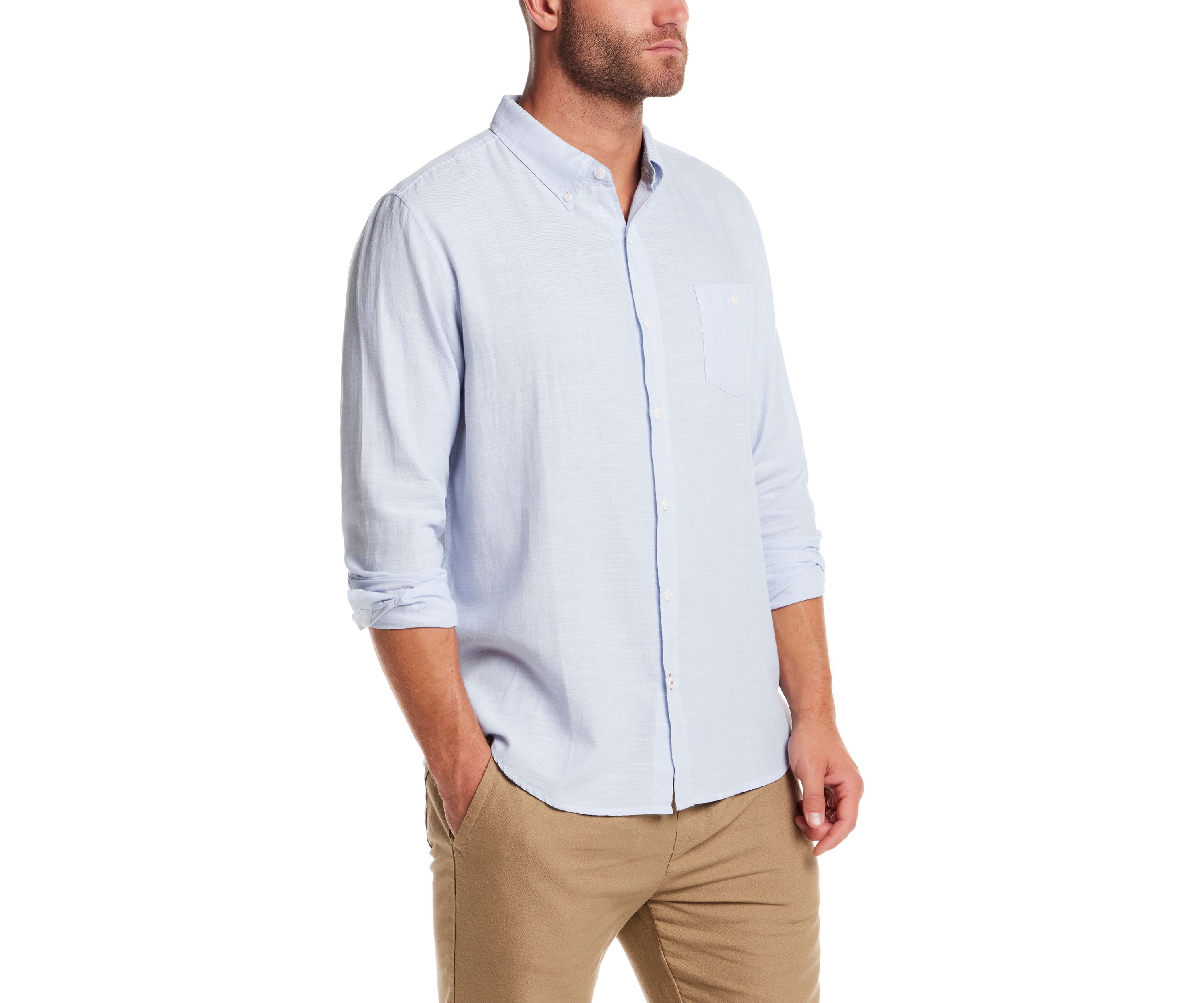 Mens Long Sleeve Country Twill Slub Solid Button Down Shirt