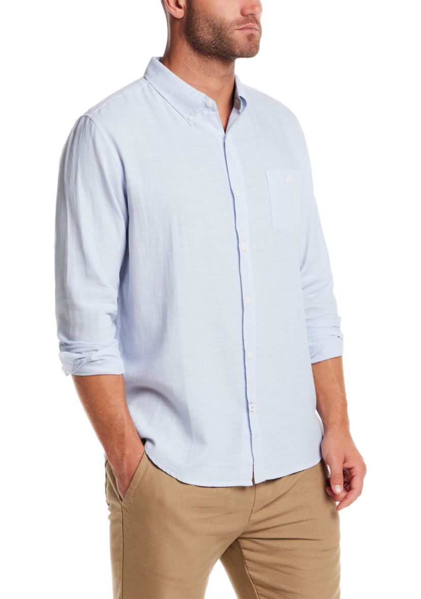 Mens Long Sleeve Country Twill Slub Solid Button Down Shirt